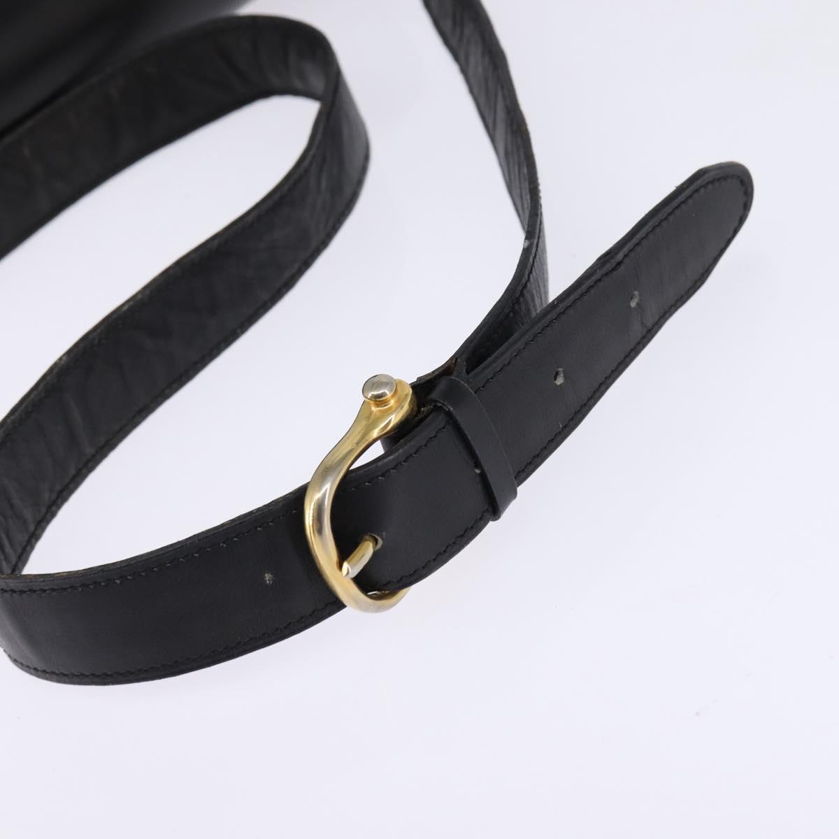 CELINE Horse Carriage Shoulder Bag Leather Vintage Black Gold Auth 146665