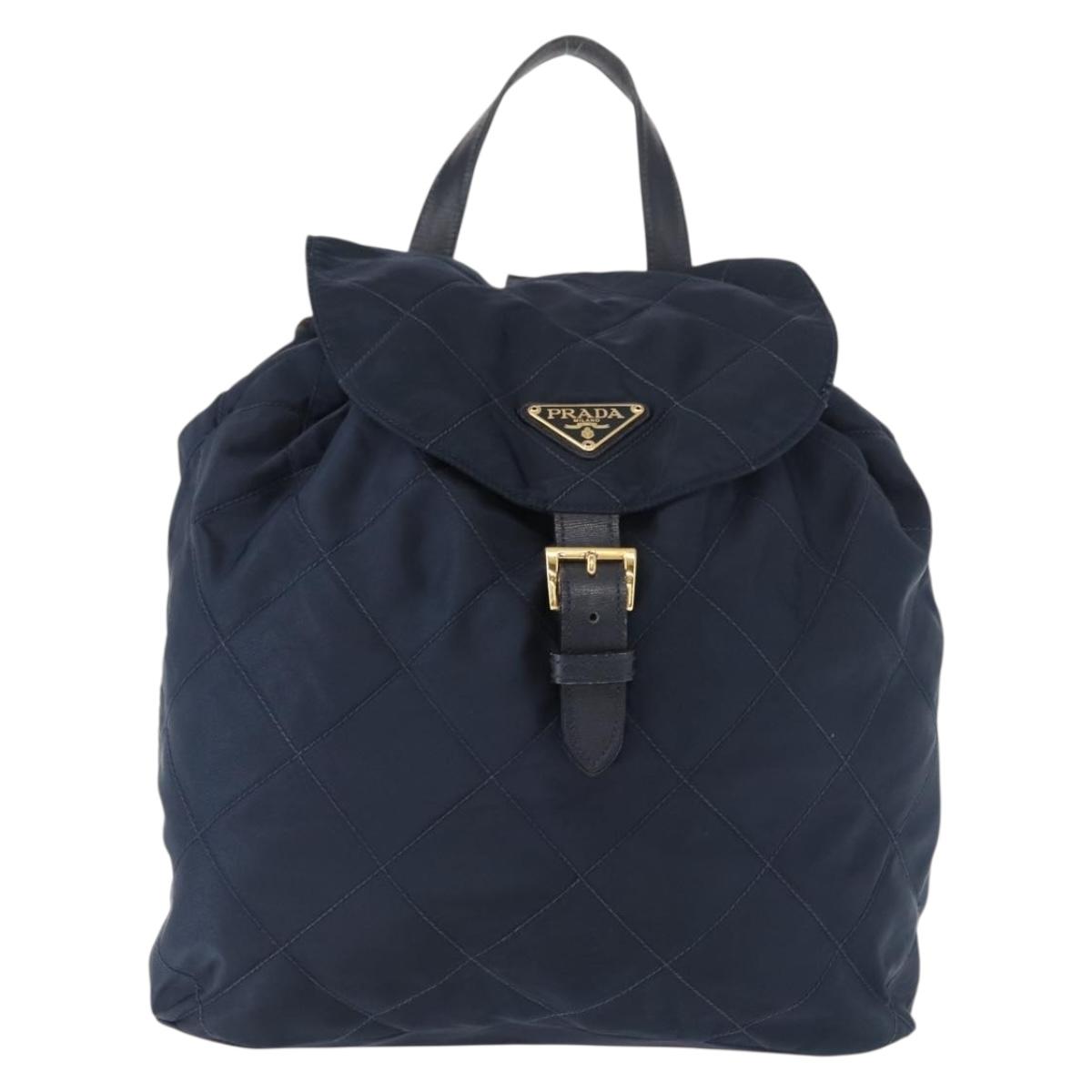 PRADA Backpack Nylon Navy Gold Auth 146671