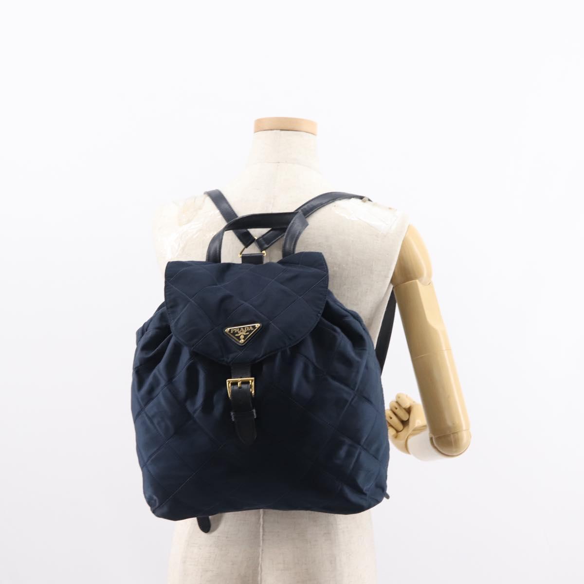 PRADA Backpack Nylon Navy Gold Auth 146671