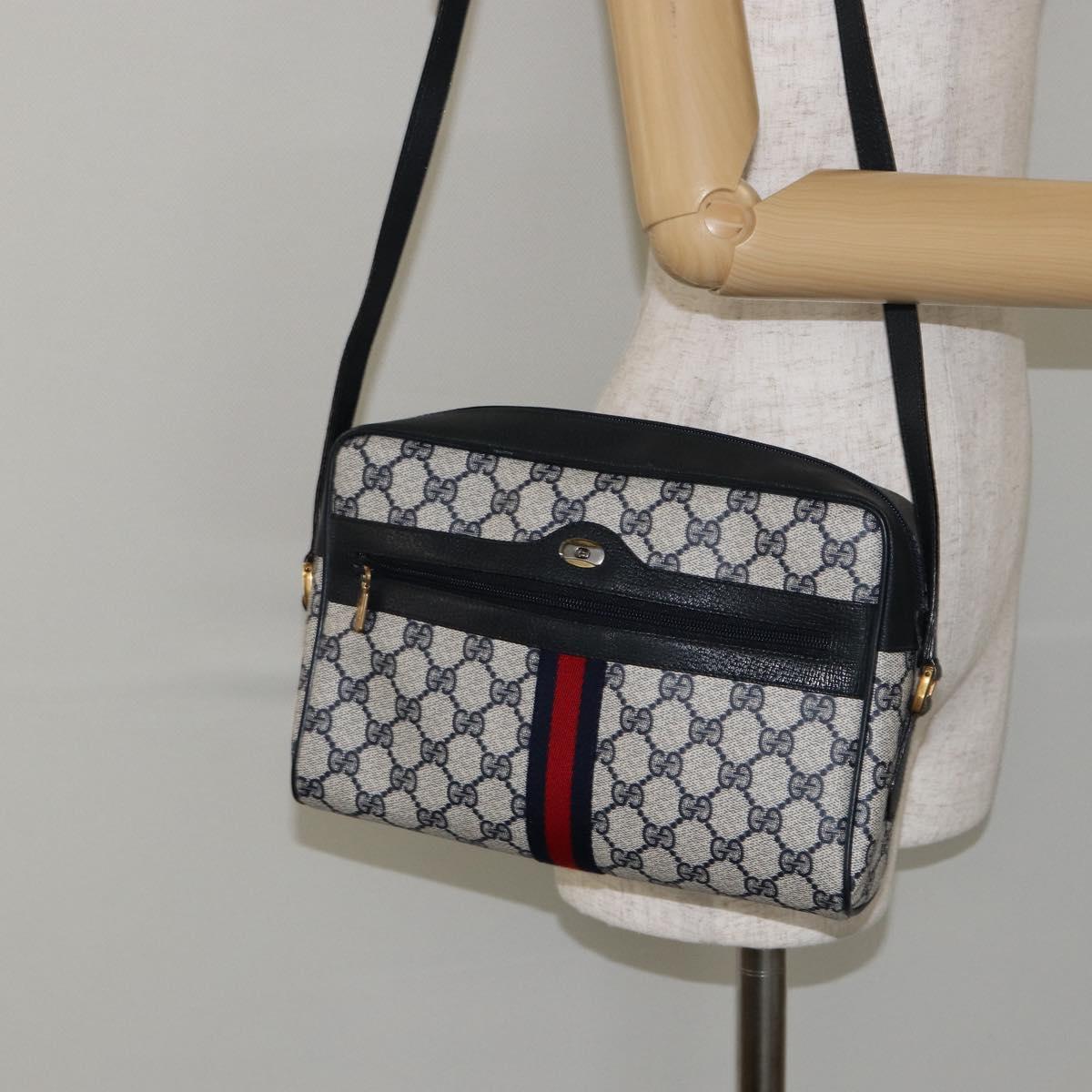GUCCI GG Supreme Sherry Line Shoulder Bag PVC Navy Red 56 02 005 Auth 146673