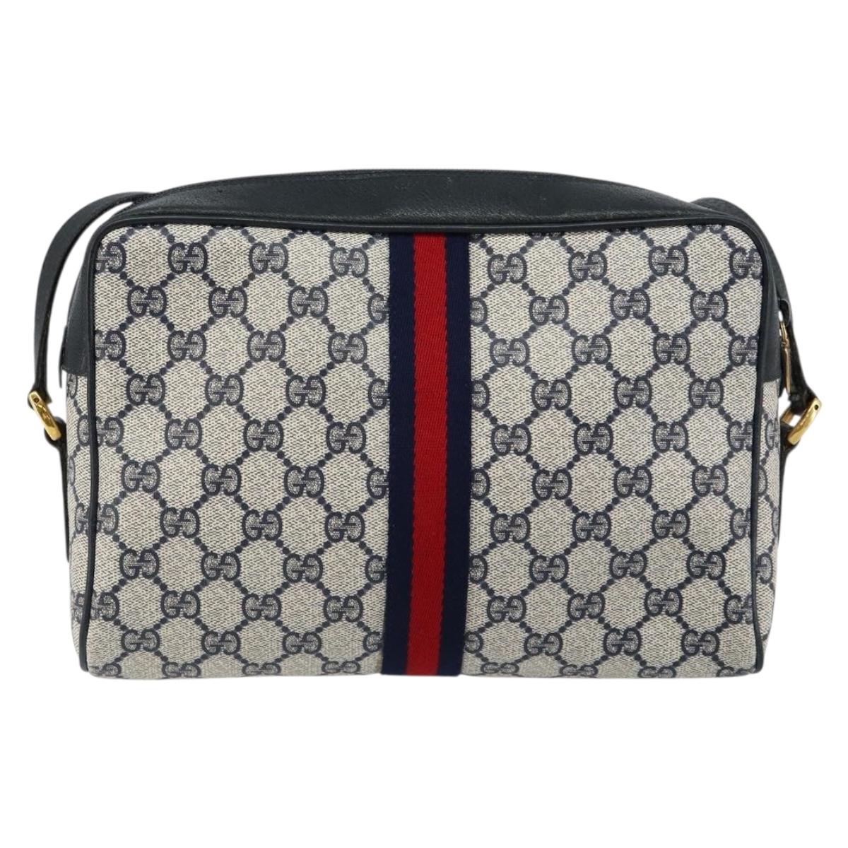 GUCCI GG Supreme Sherry Line Shoulder Bag PVC Navy Red 56 02 005 Auth 146673