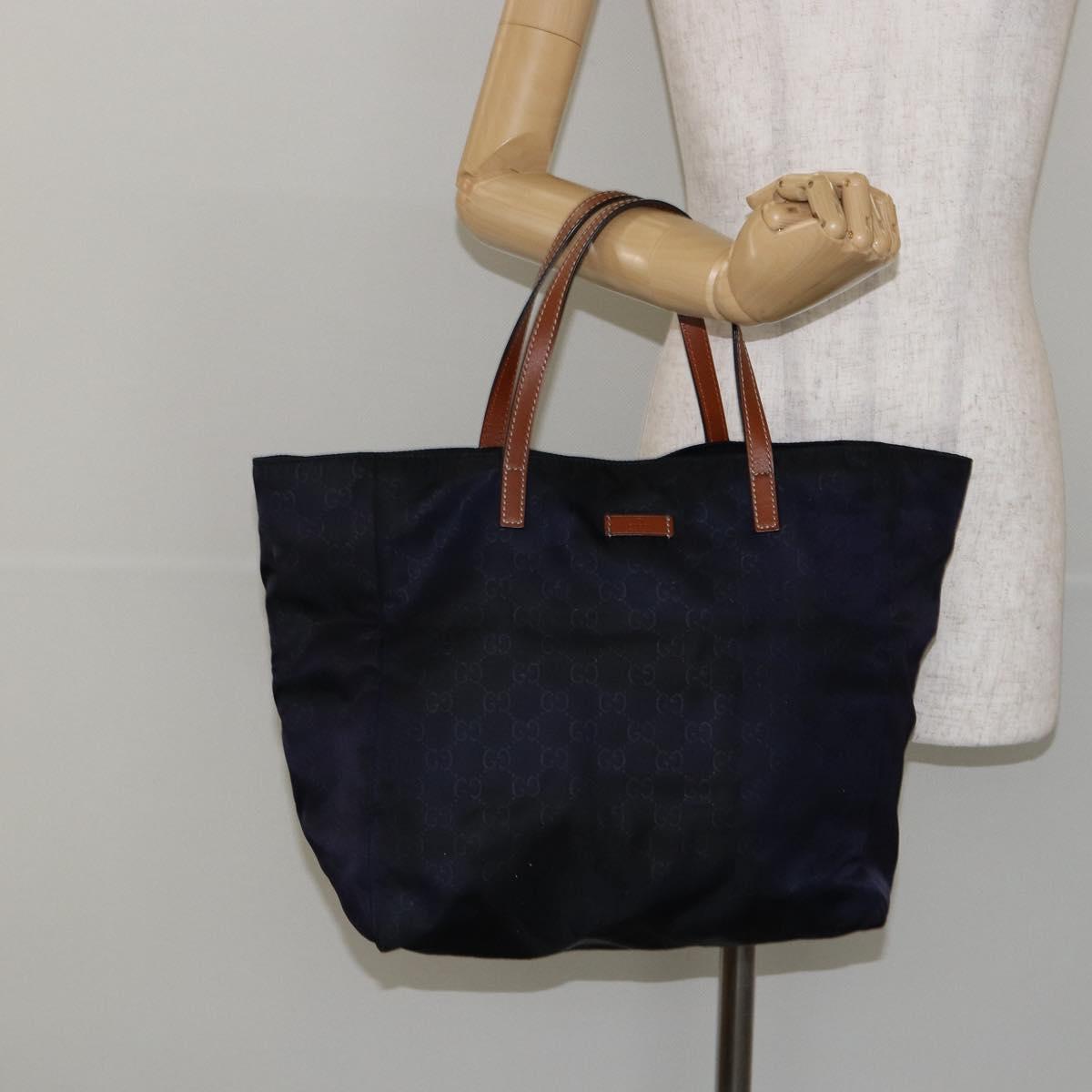 GUCCI GG Canvas Tote Bag Nylon Navy 282439 Auth 146676