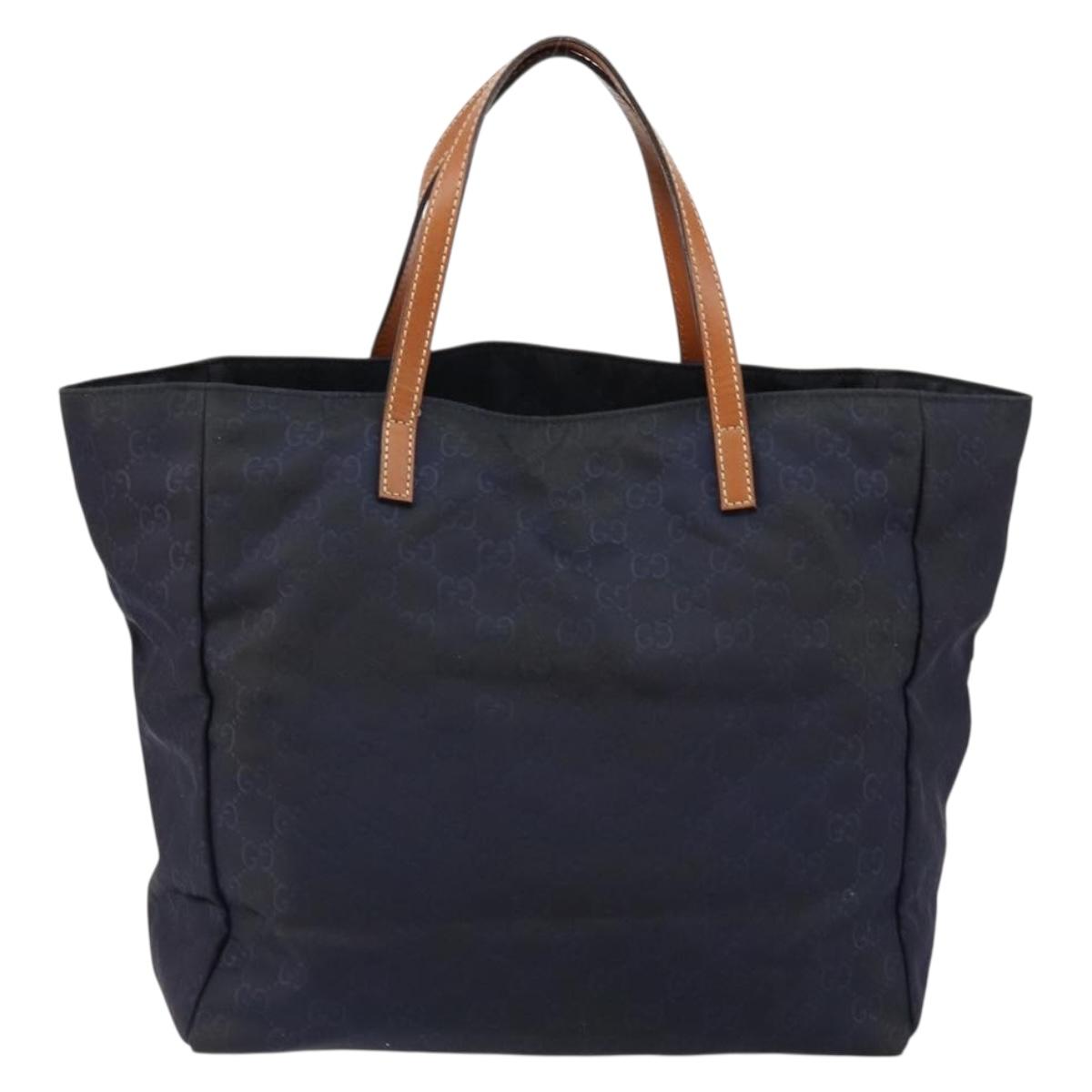GUCCI GG Canvas Tote Bag Nylon Navy 282439 Auth 146676