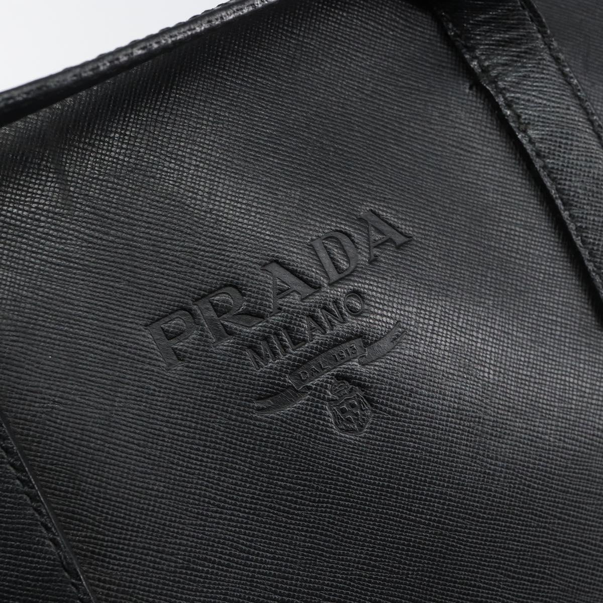 PRADA Hand Bag Safiano leather Black Gold Auth 146677