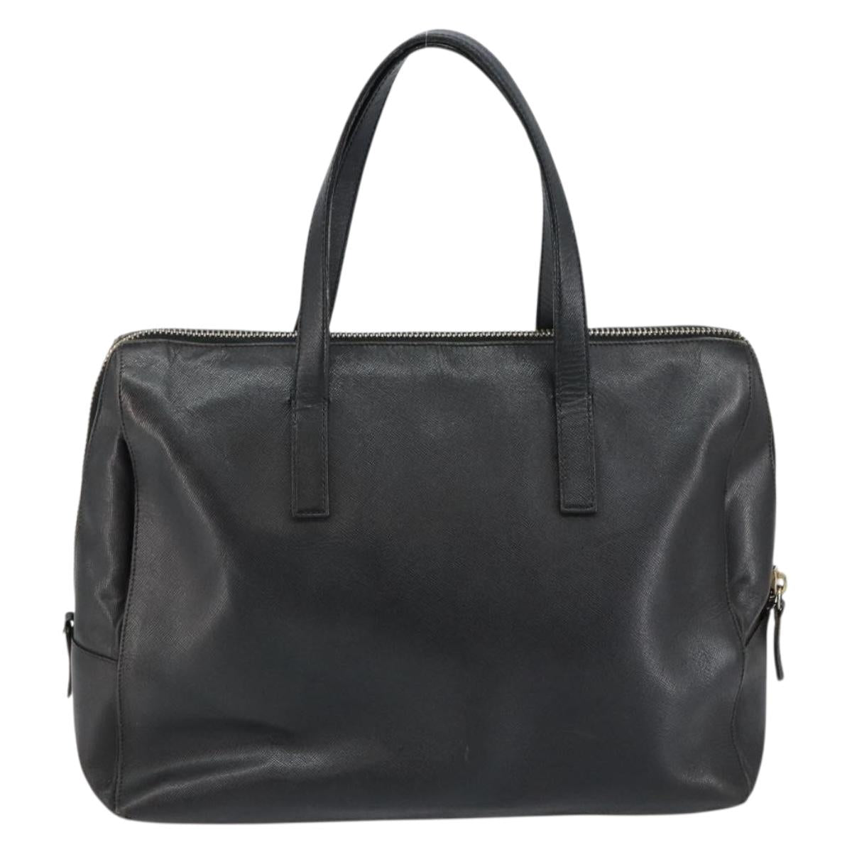 PRADA Hand Bag Safiano leather Black Gold Auth 146677