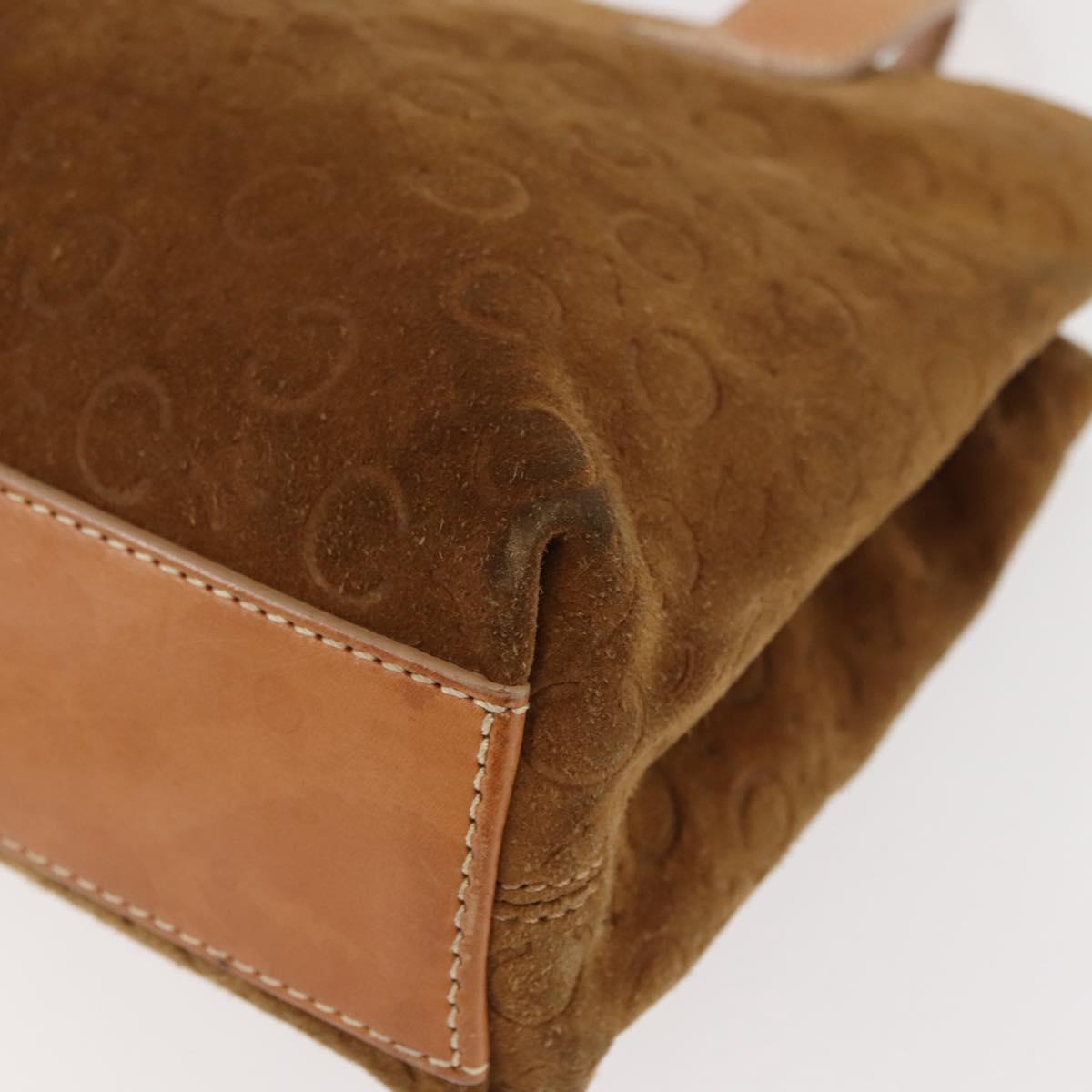 CELINE C Macadam Canvas Hand Bag Suede Brown Gold Auth 146684
