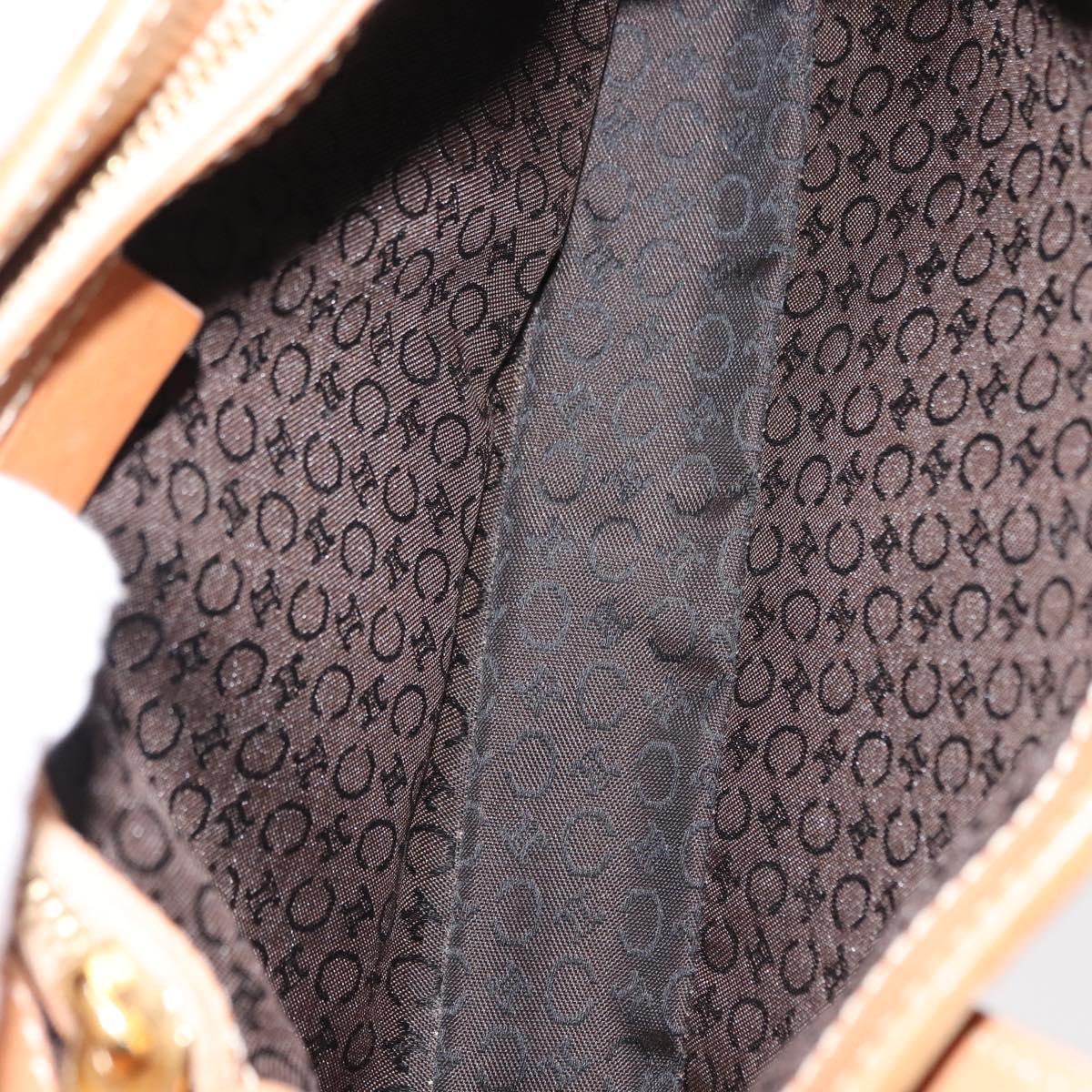 CELINE C Macadam Canvas Hand Bag Suede Brown Gold Auth 146684