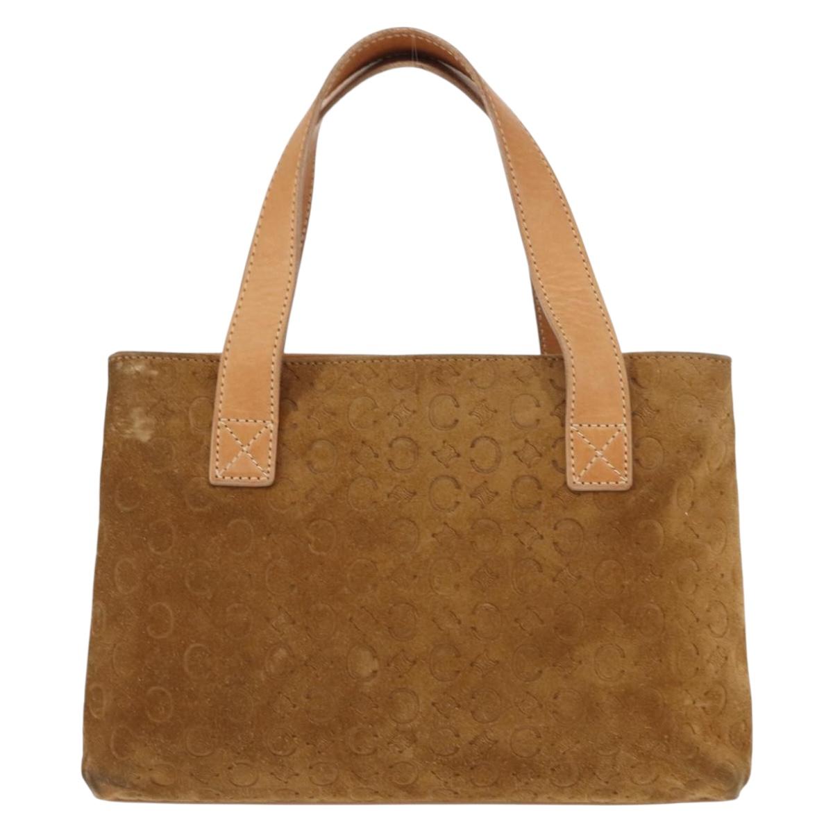 CELINE C Macadam Canvas Hand Bag Suede Brown Gold Auth 146684