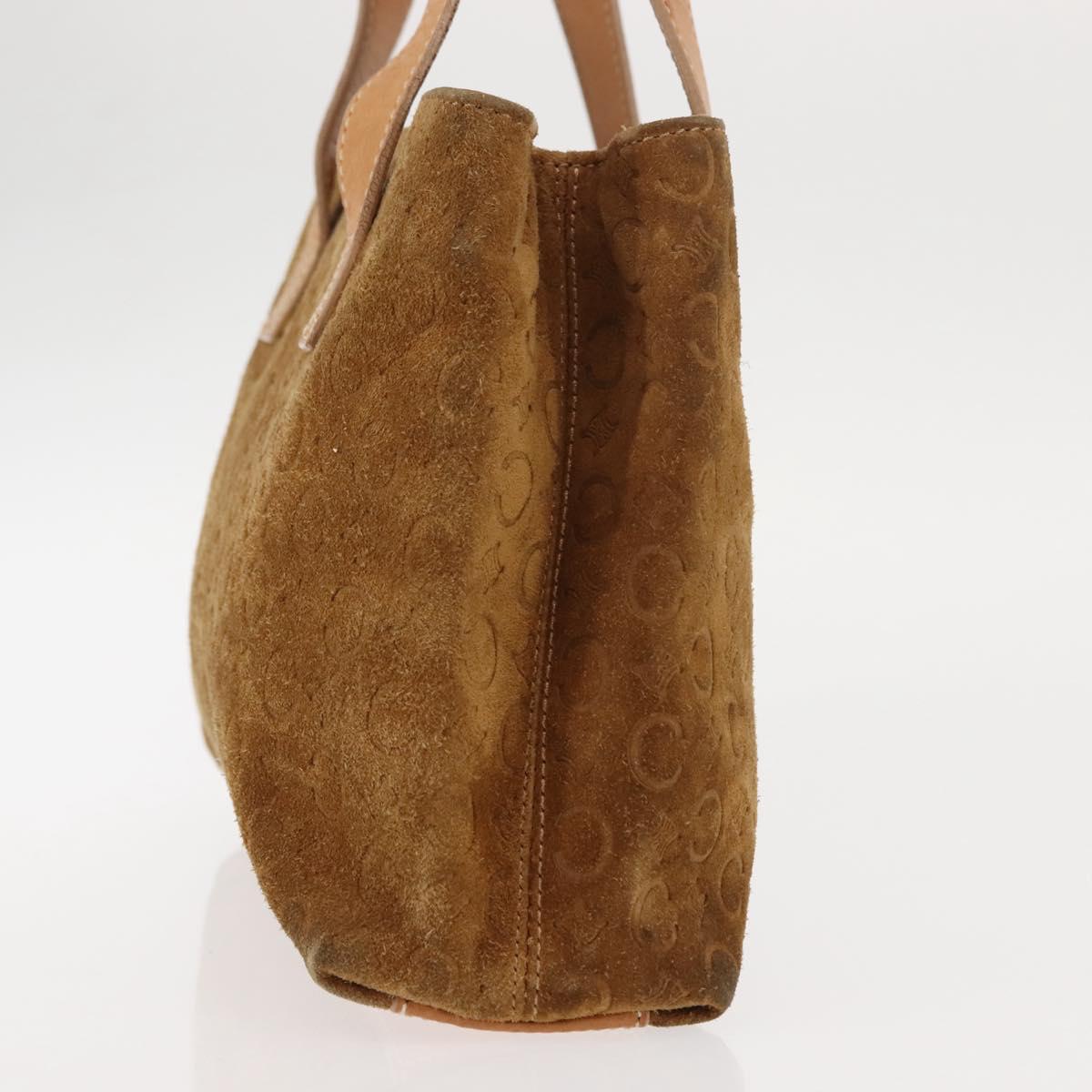 CELINE C Macadam Canvas Hand Bag Suede Brown Gold Auth 146684