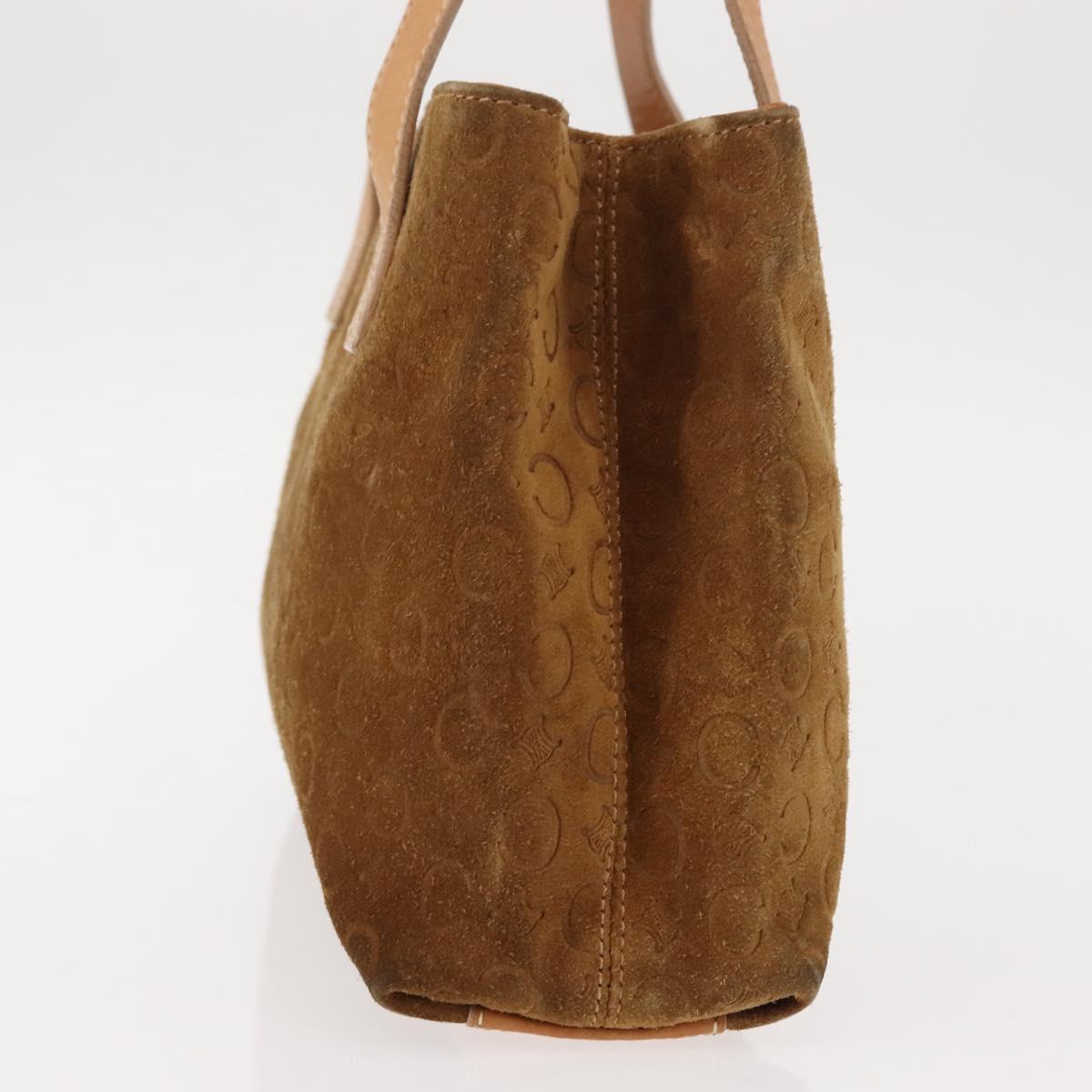 CELINE C Macadam Canvas Hand Bag Suede Brown Gold Auth 146684