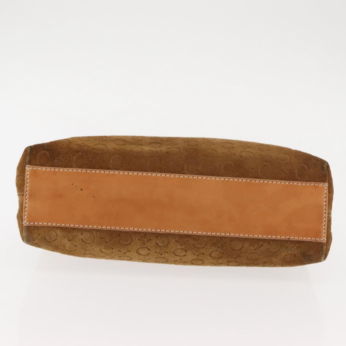 CELINE C Macadam Canvas Hand Bag Suede Brown Gold Auth 146684