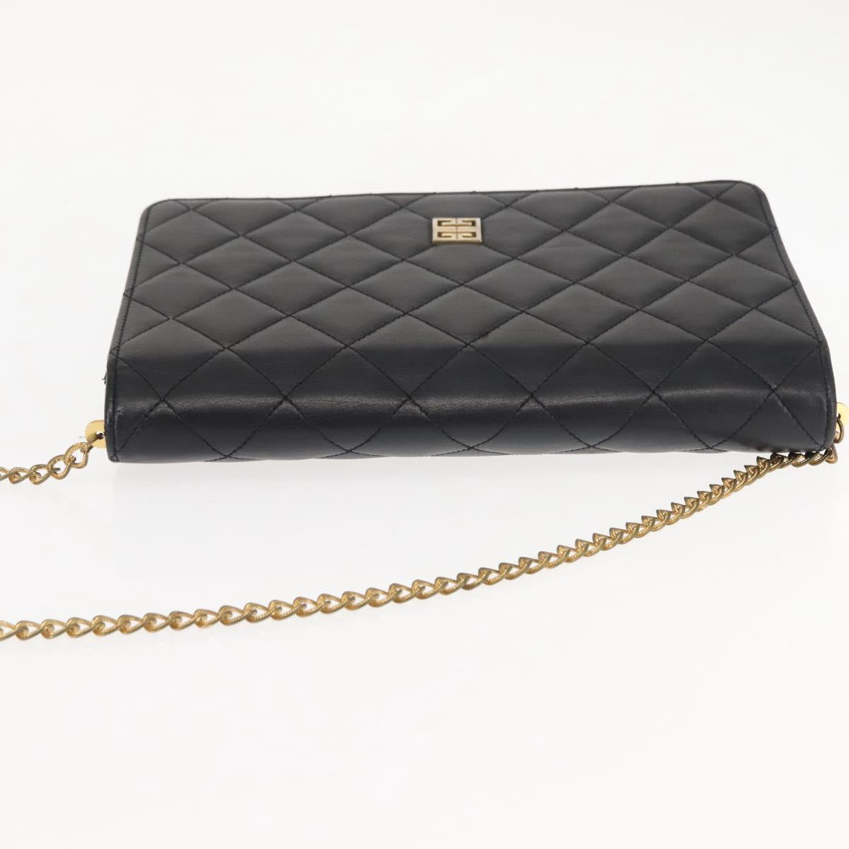 GIVENCHY Chain Shoulder Bag Leather Black Gold Auth 146686