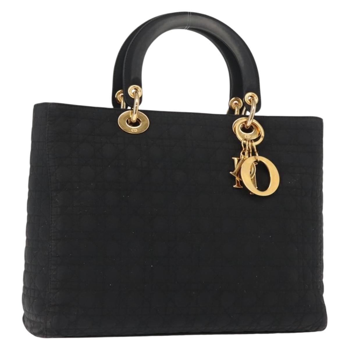 Christian Dior Canage Hand Bag Black Gold Auth 146695