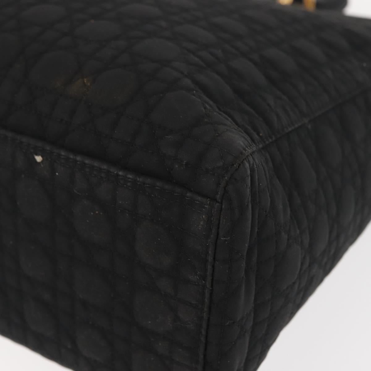 Christian Dior Canage Hand Bag Nylon Black Gold Auth 146695