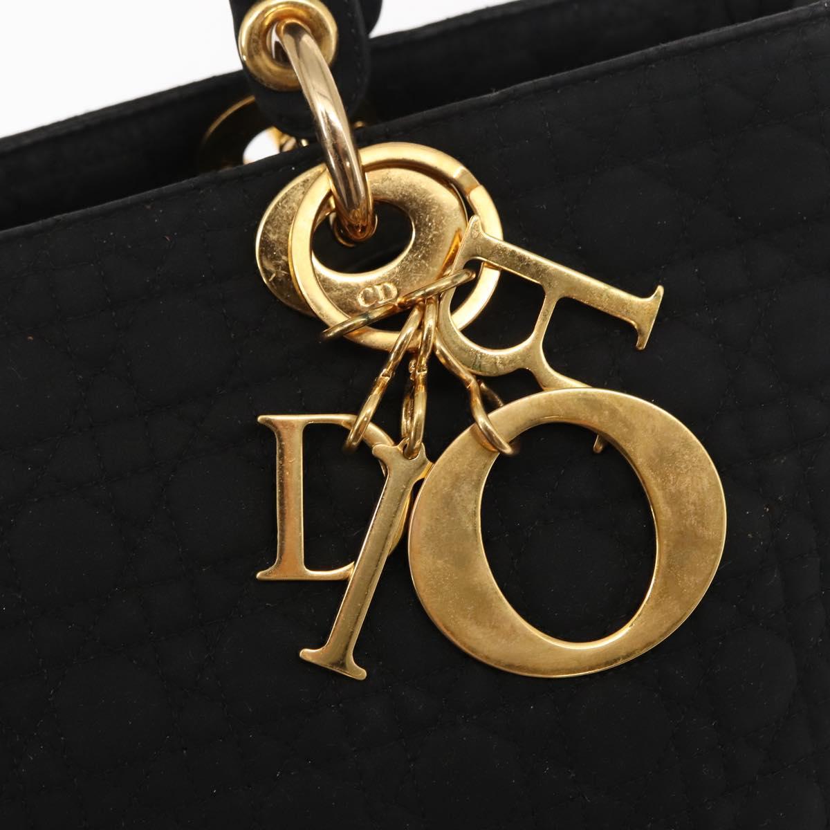 Christian Dior Canage Hand Bag Nylon Black Gold Auth 146695