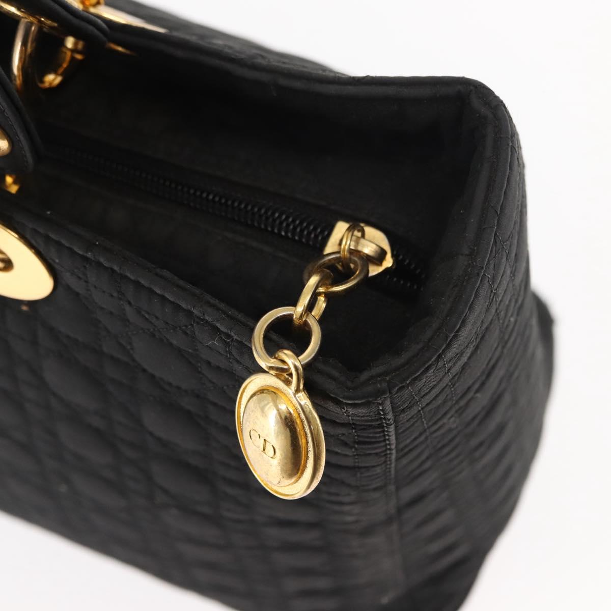 Christian Dior Canage Hand Bag Nylon Black Gold Auth 146695