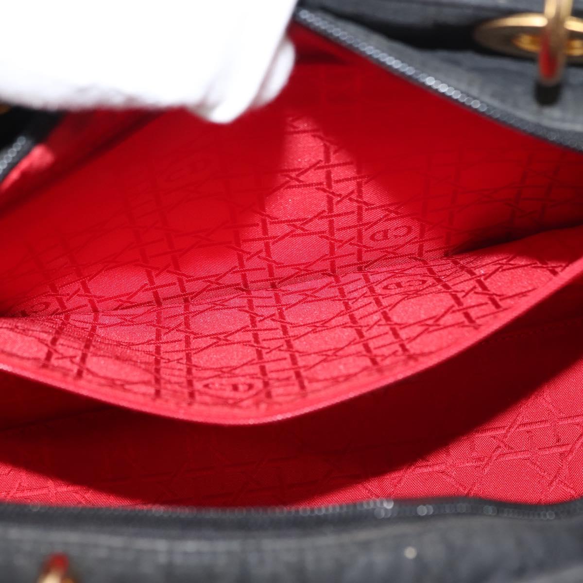 Christian Dior Canage Hand Bag Nylon Black Gold Auth 146695