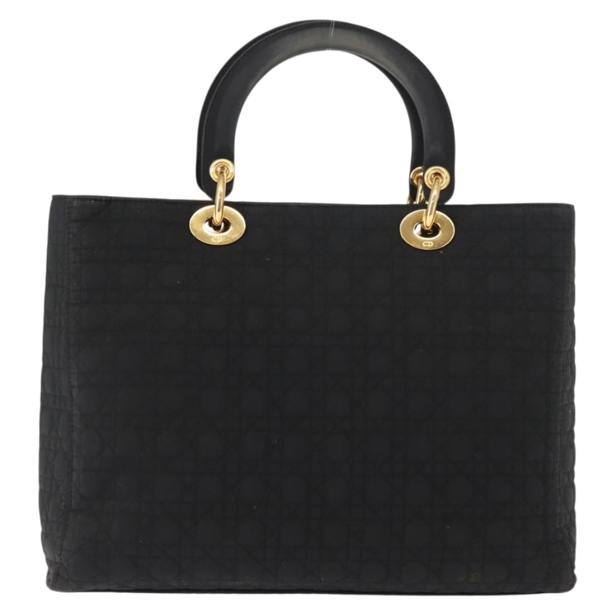 Christian Dior Canage Hand Bag Nylon Black Gold Auth 146695