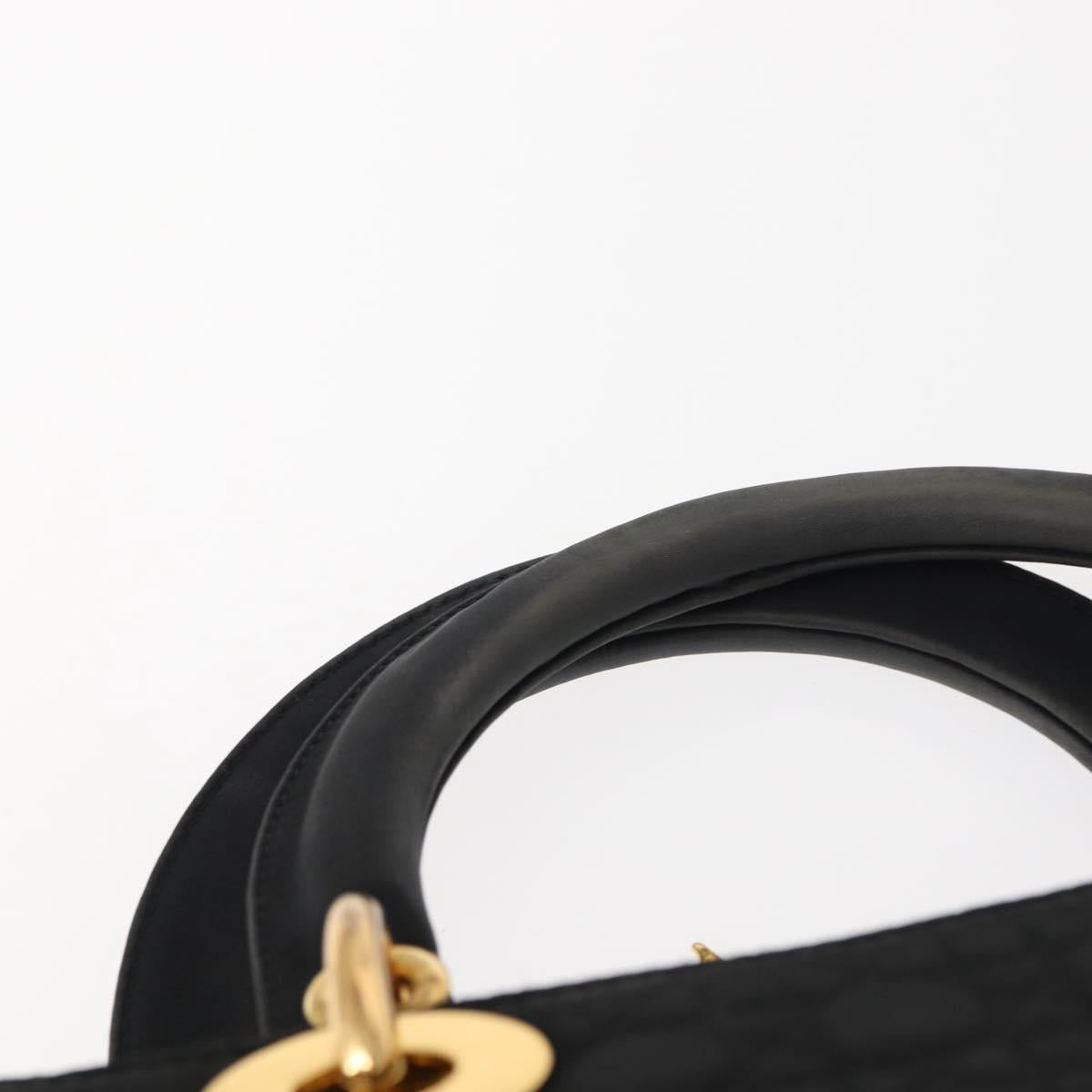 Christian Dior Canage Hand Bag Nylon Black Gold Auth 146695