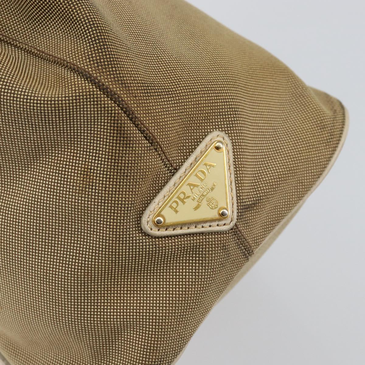 PRADA Hand Bag Canvas Beige Gold Auth 146705