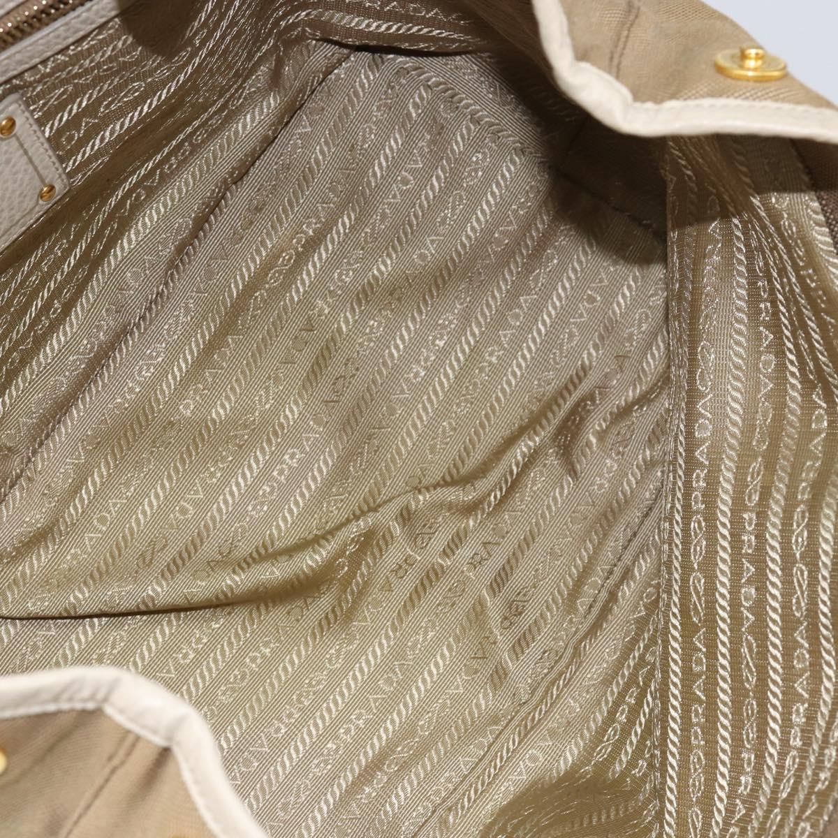 PRADA Hand Bag Canvas Beige Gold Auth 146705