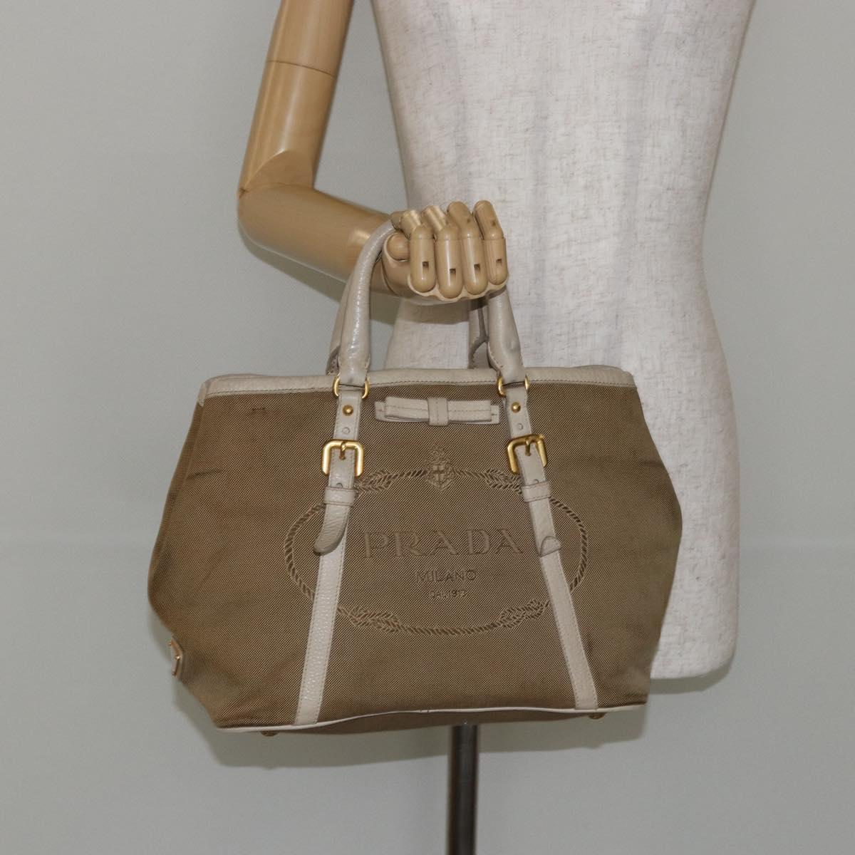 PRADA Hand Bag Canvas Beige Gold Auth 146705