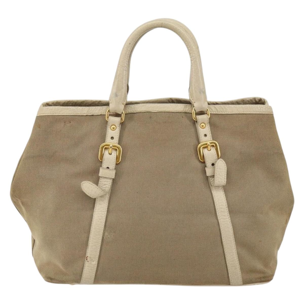 PRADA Hand Bag Canvas Beige Gold Auth 146705