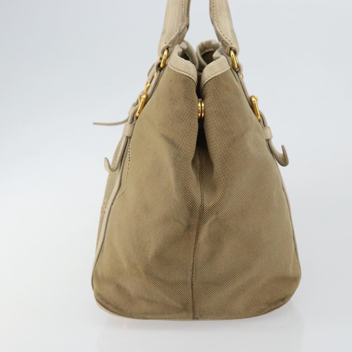 PRADA Hand Bag Canvas Beige Gold Auth 146705