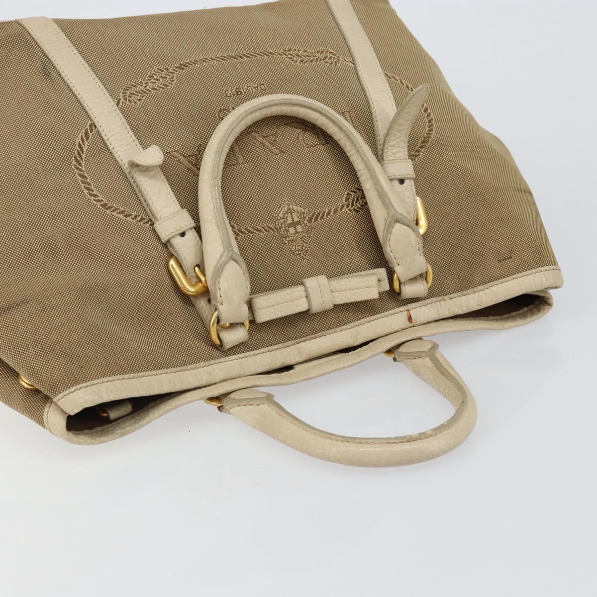 PRADA Hand Bag Canvas Beige Gold Auth 146705