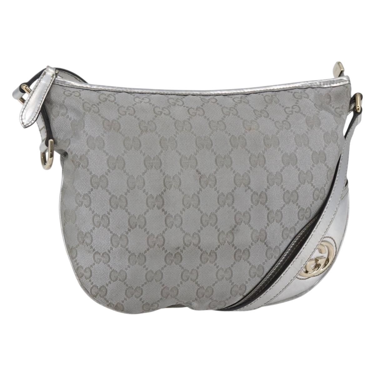 GUCCI GG Canvas Newbrit Shoulder Bag Silver Gold 169998 Auth 146706