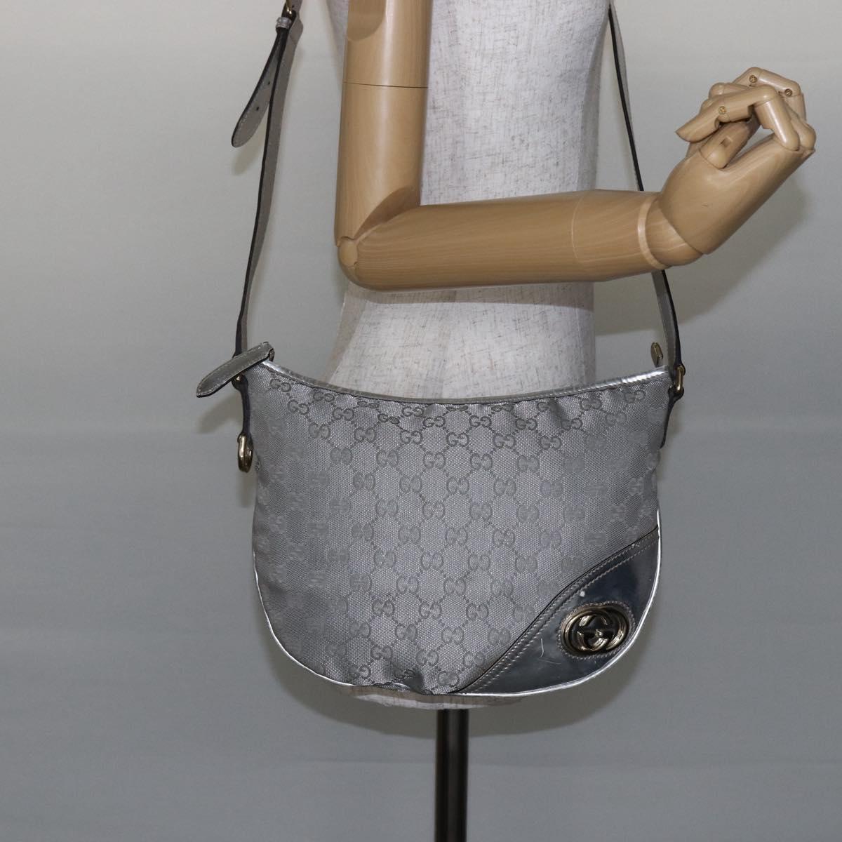 GUCCI GG Canvas Newbrit Shoulder Bag Silver Gold 169998 Auth 146706