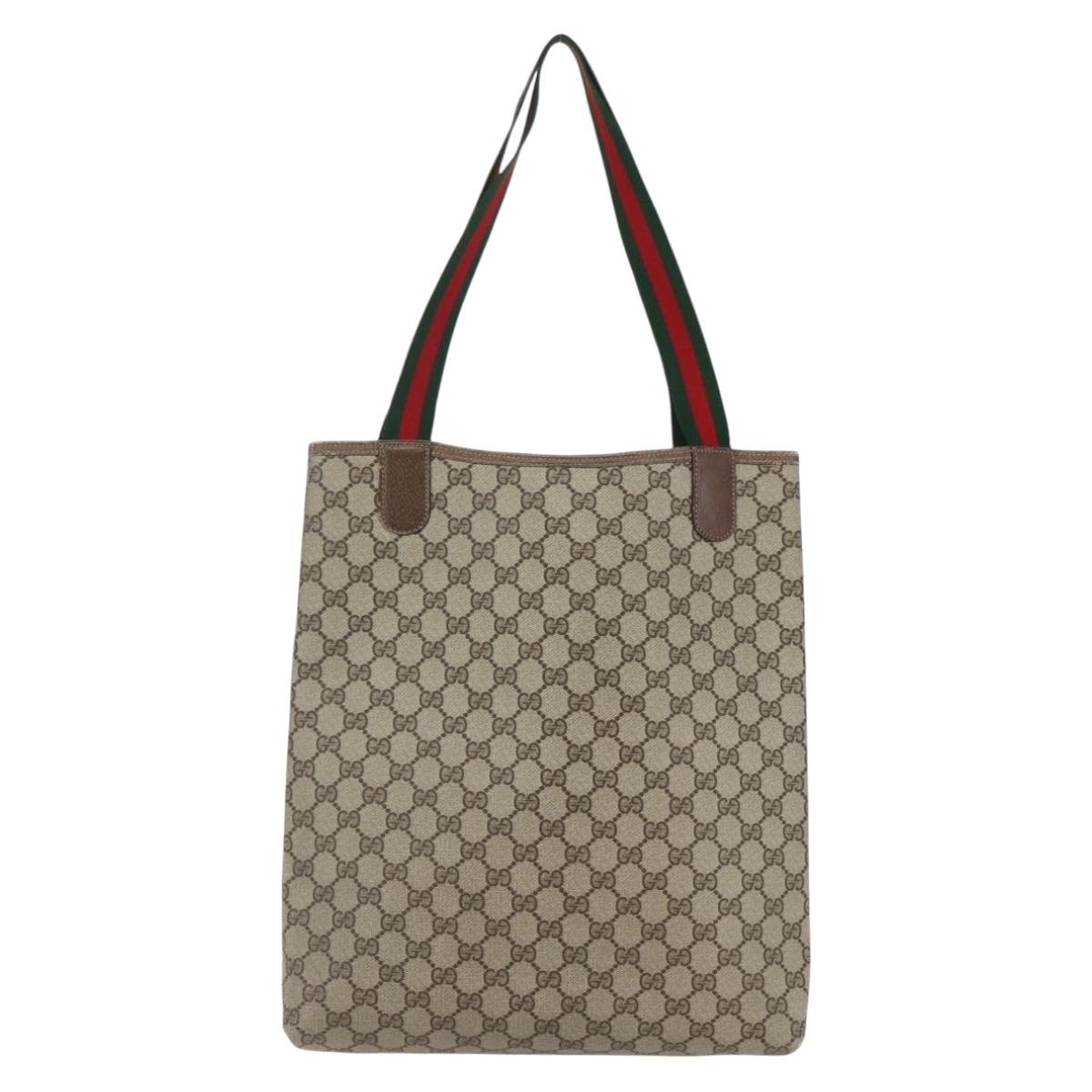 GUCCI GG Supreme Web Sherry Line Tote Bag PVC Beige Gold 39 02 003 Auth 146707
