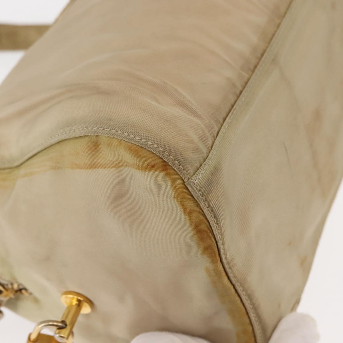 PRADA Chain Hand Bag Nylon Beige Gold Auth 146709