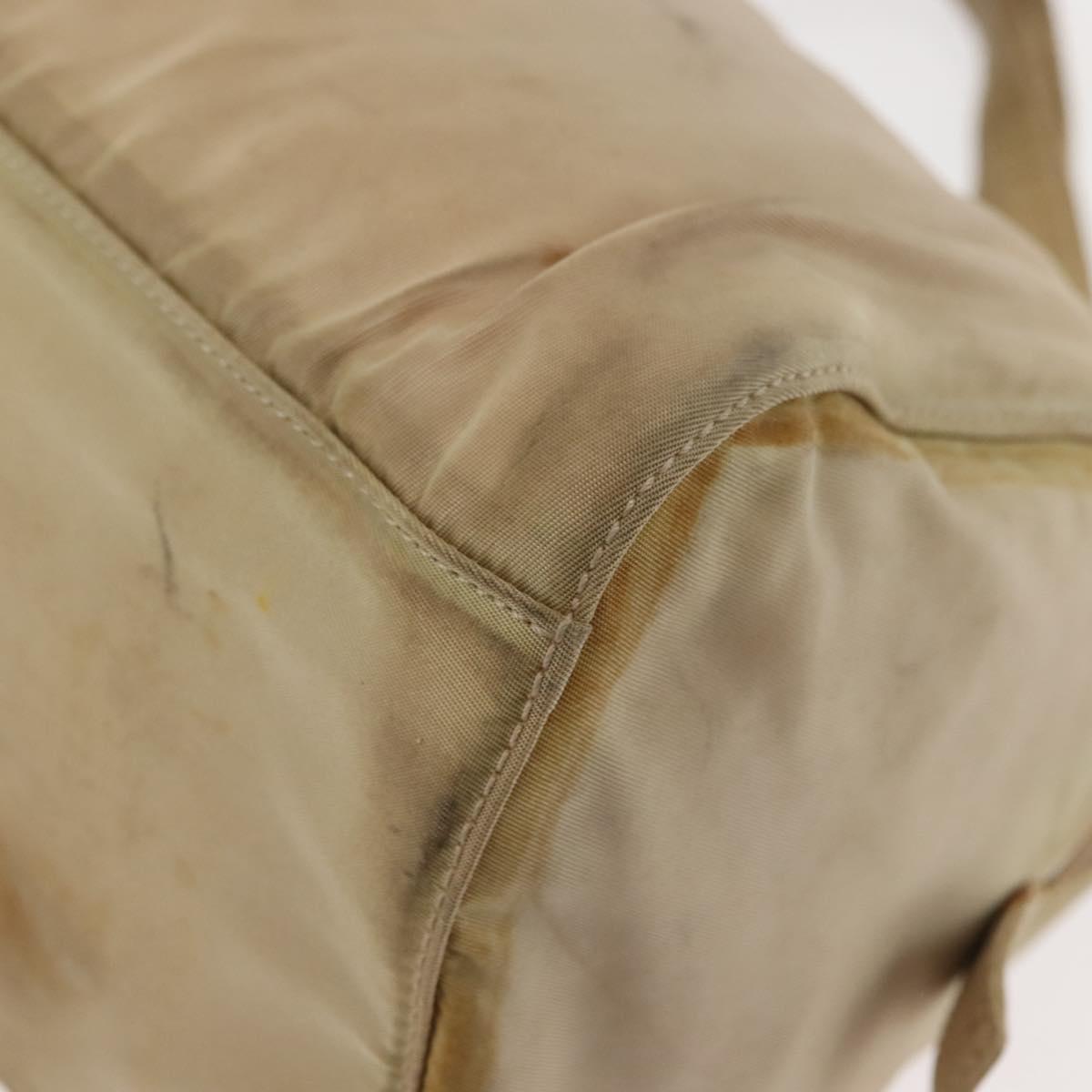 PRADA Chain Hand Bag Nylon Beige Gold Auth 146709