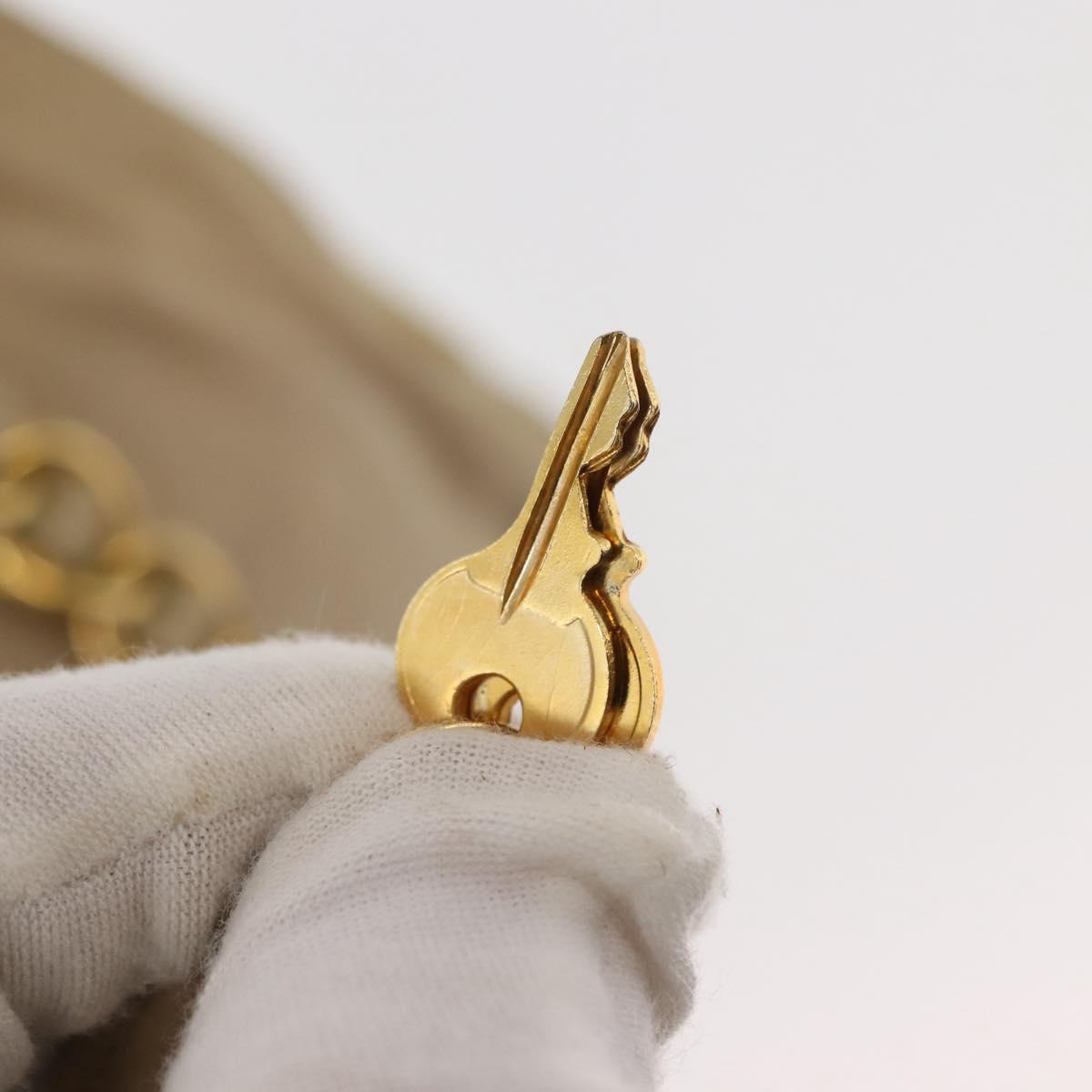 PRADA Chain Hand Bag Nylon Beige Gold Auth 146709