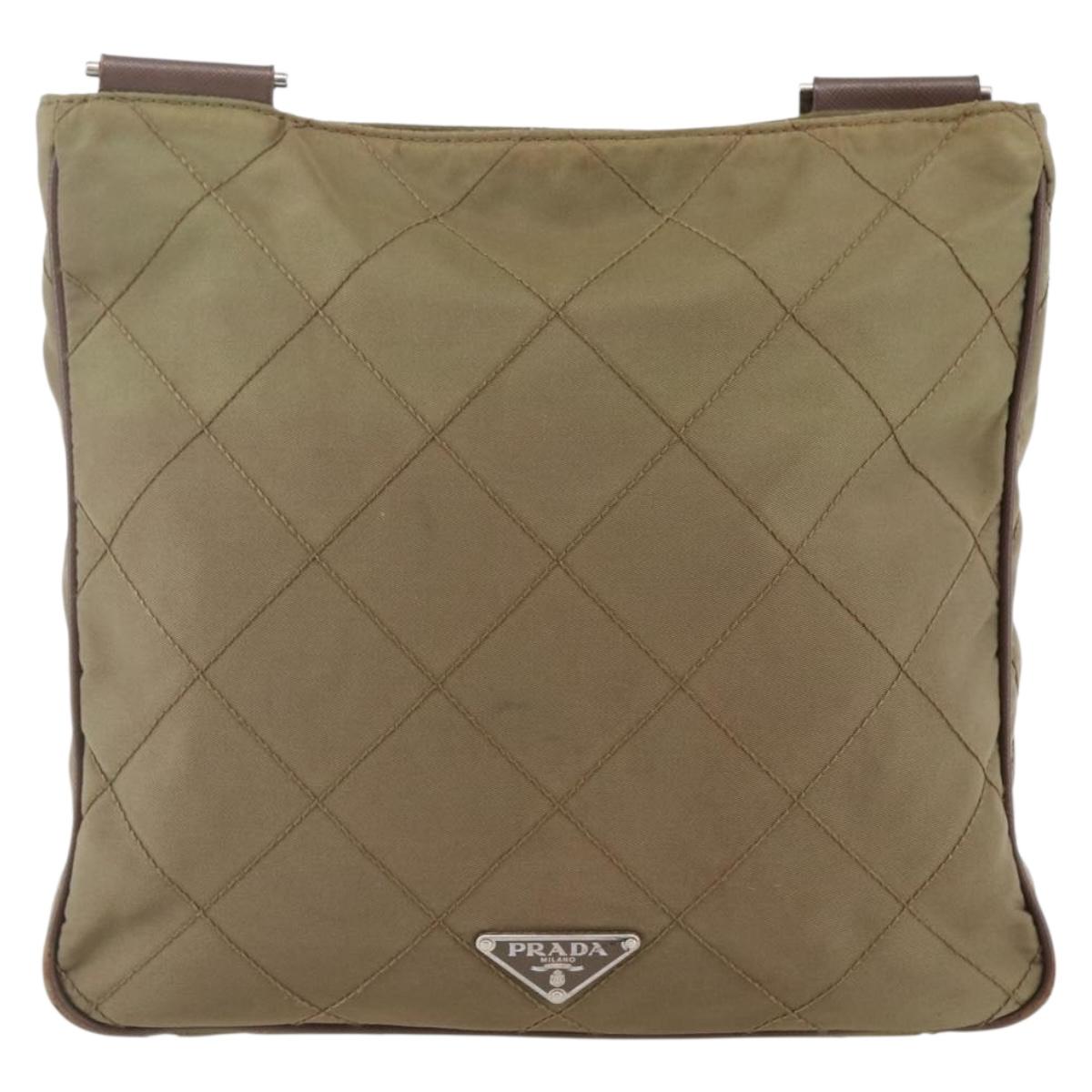 PRADA Shoulder Bag Nylon Khaki Silver Auth 146713
