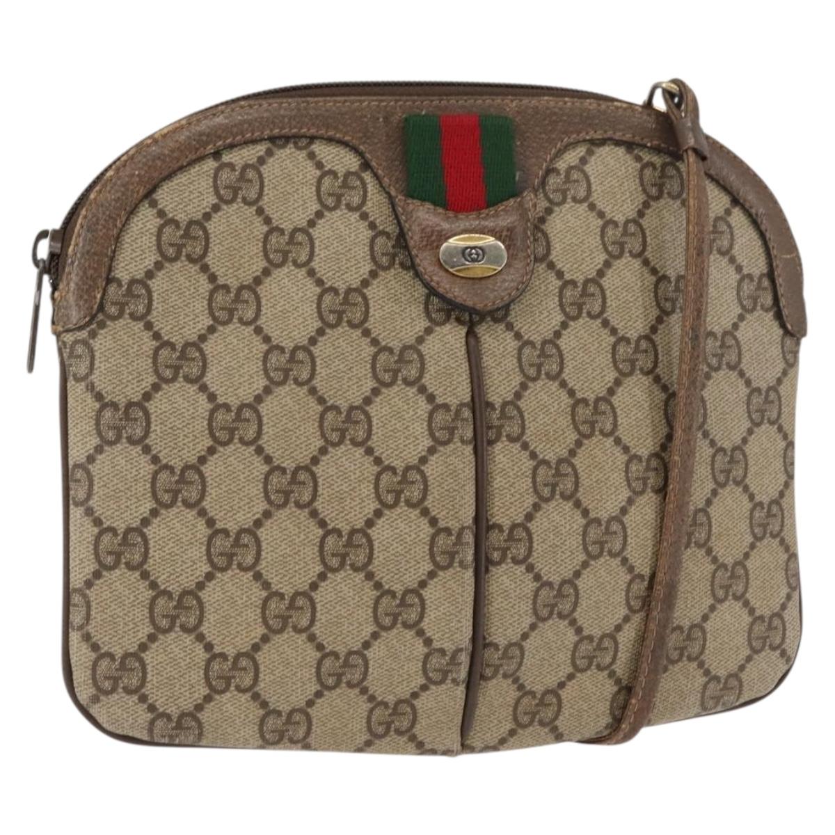 GUCCI GG Supreme Web Sherry Line Bag PVC Beige Gold 904 02 047 Auth 146714
