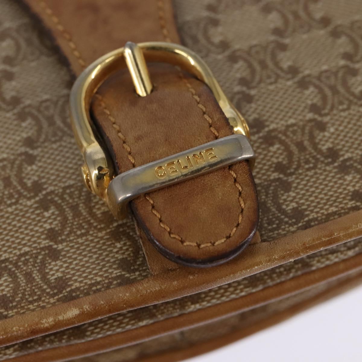 CELINE Macadam Canvas Shoulder Bag PVC Beige Gold Auth 146716