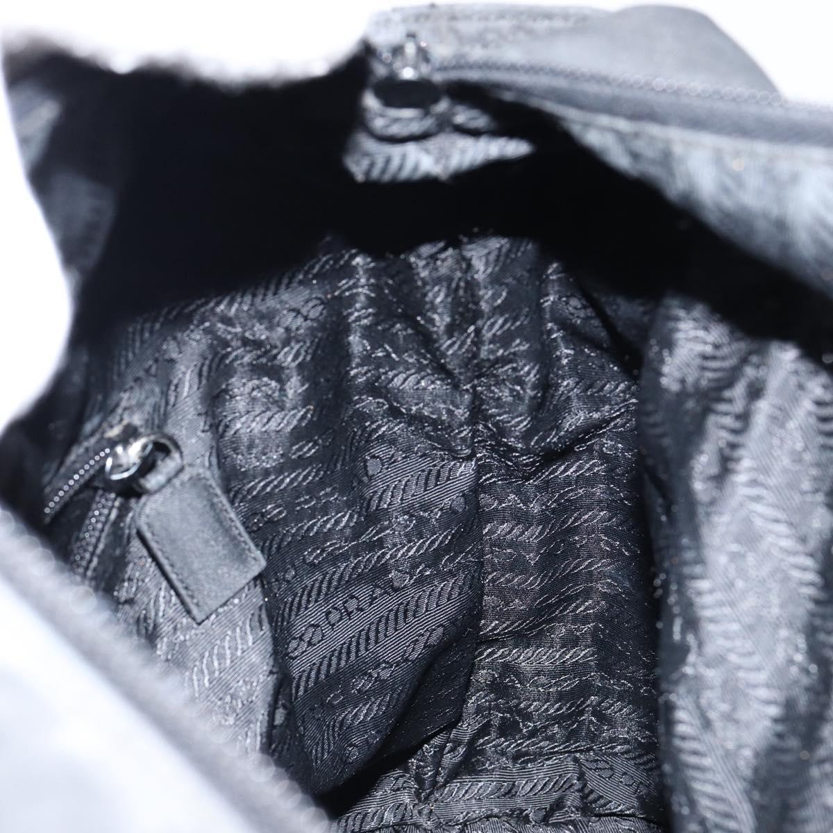 PRADA Tote Bag Nylon Black Silver Auth 146718
