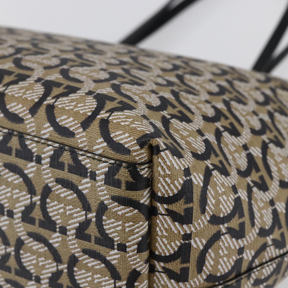 Salvatore Ferragamo Gancini Tote Bag PVC Leather Beige Auth 146724V