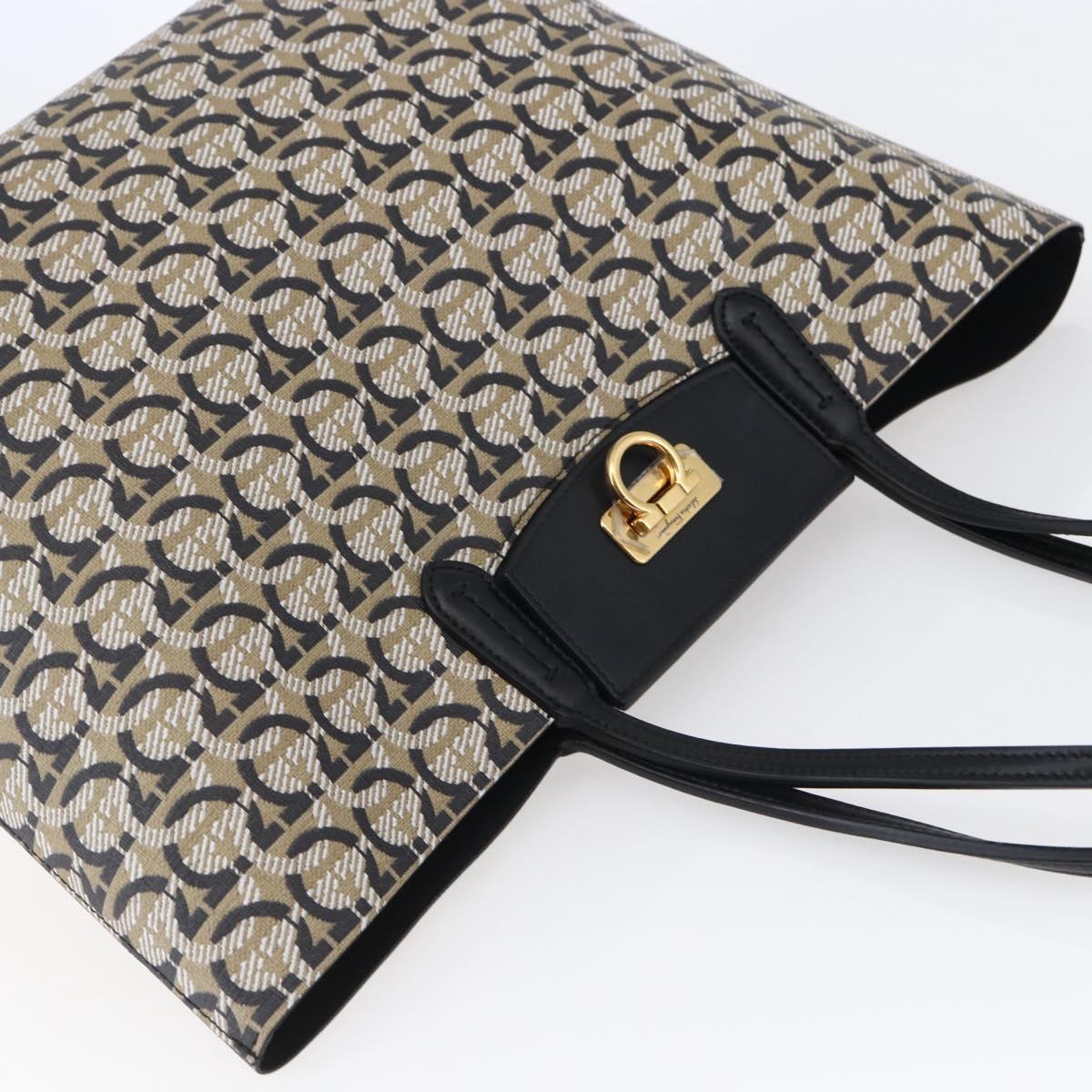 Salvatore Ferragamo Gancini Tote Bag PVC Leather Beige Auth 146724V