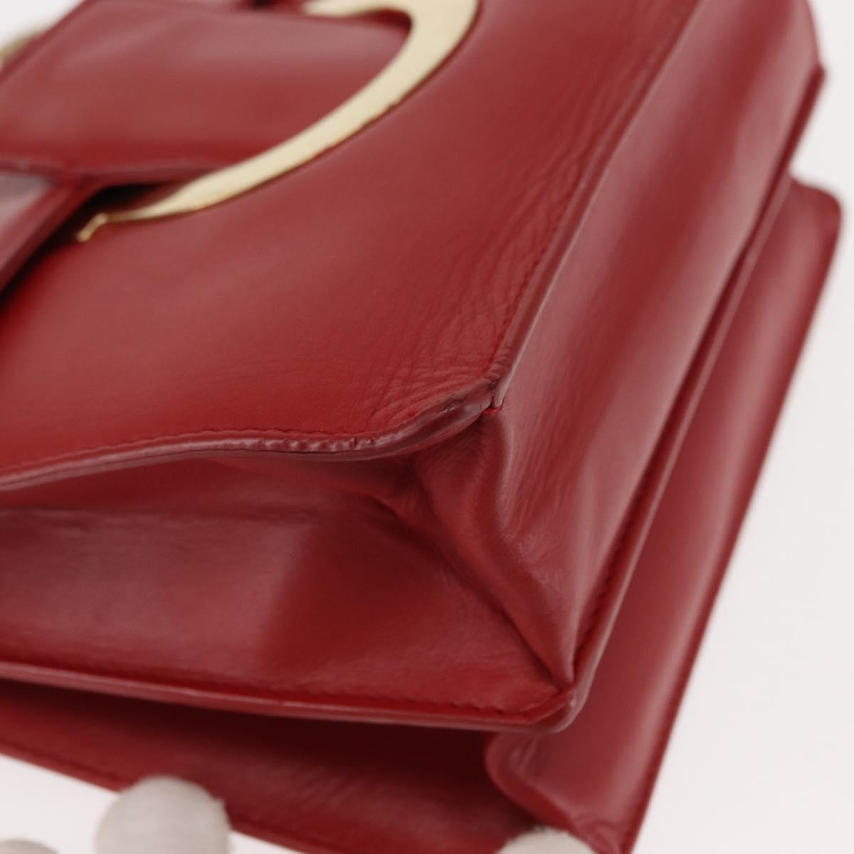 Salvatore Ferragamo Gancini Chain Shoulder Bag Leather Red Gold Auth 146725