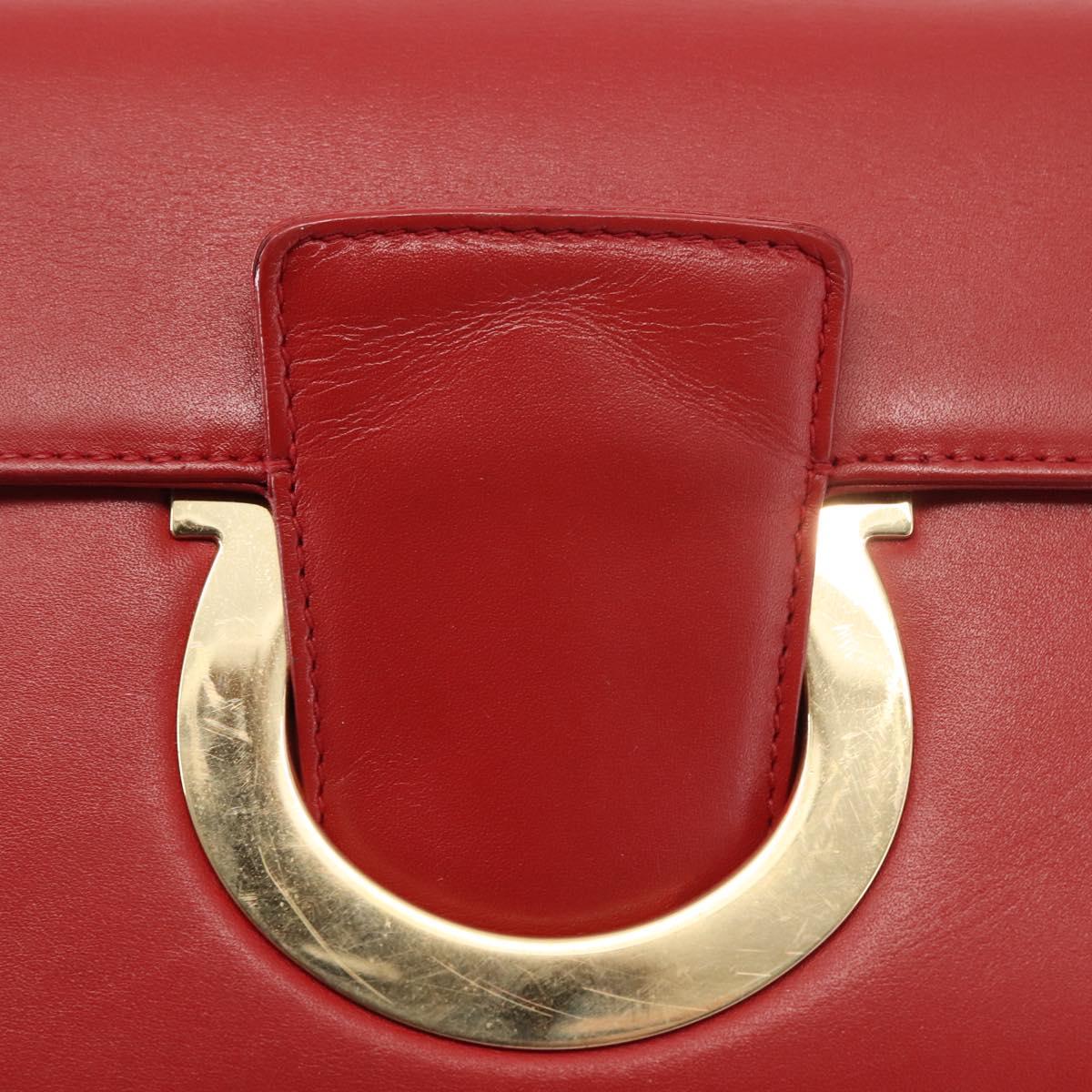 Salvatore Ferragamo Gancini Chain Shoulder Bag Leather Red Gold Auth 146725