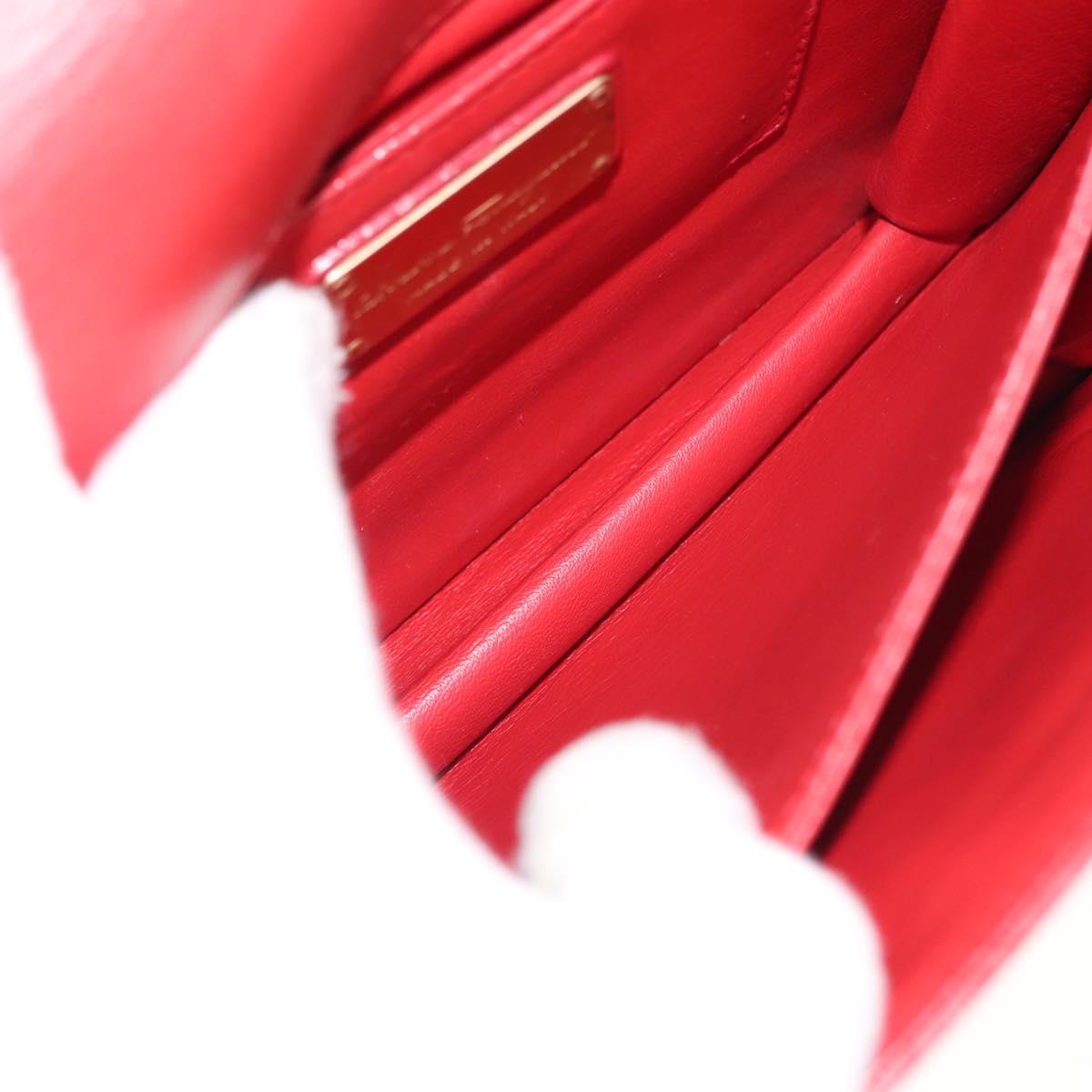 Salvatore Ferragamo Gancini Chain Shoulder Bag Leather Red Gold Auth 146725