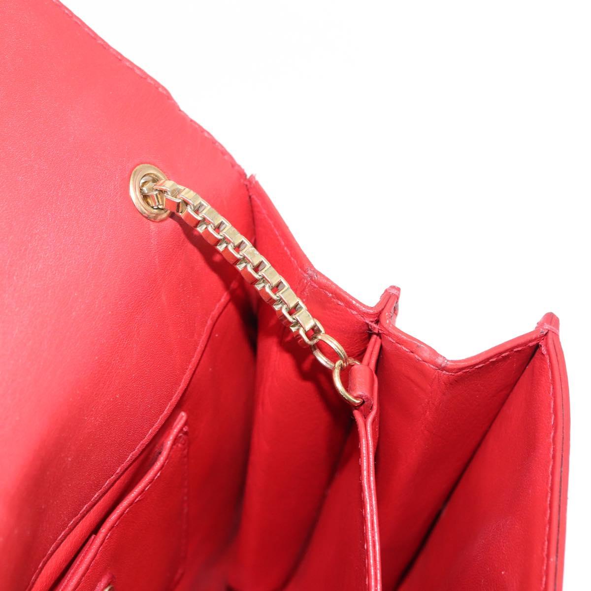 Salvatore Ferragamo Gancini Chain Shoulder Bag Leather Red Gold Auth 146725