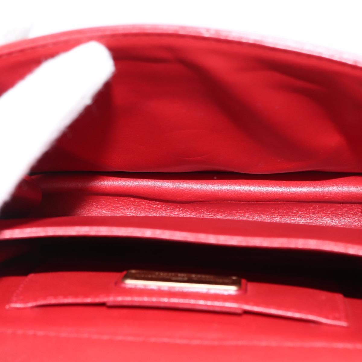 Salvatore Ferragamo Gancini Chain Shoulder Bag Leather Red Gold Auth 146725