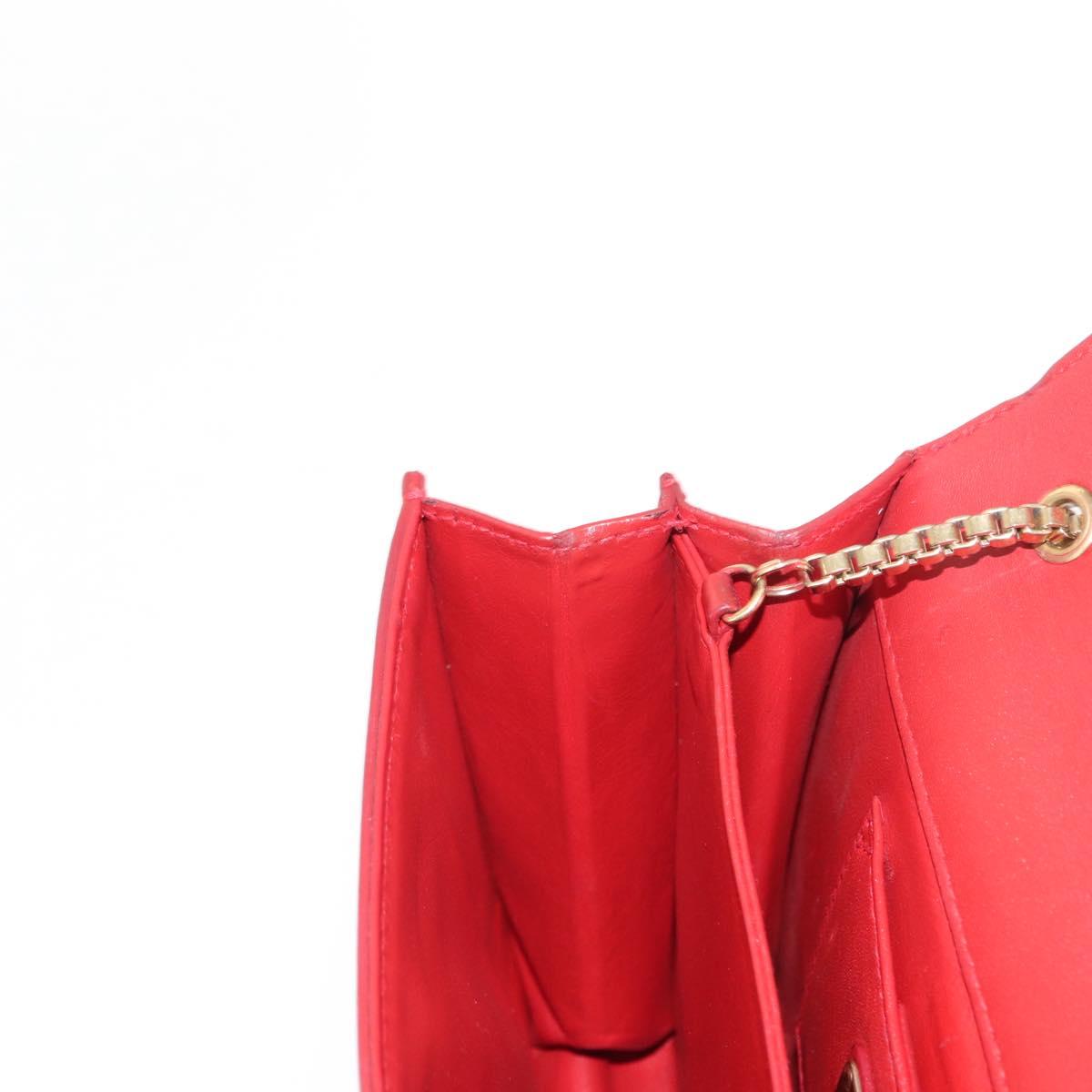 Salvatore Ferragamo Gancini Chain Shoulder Bag Leather Red Gold Auth 146725