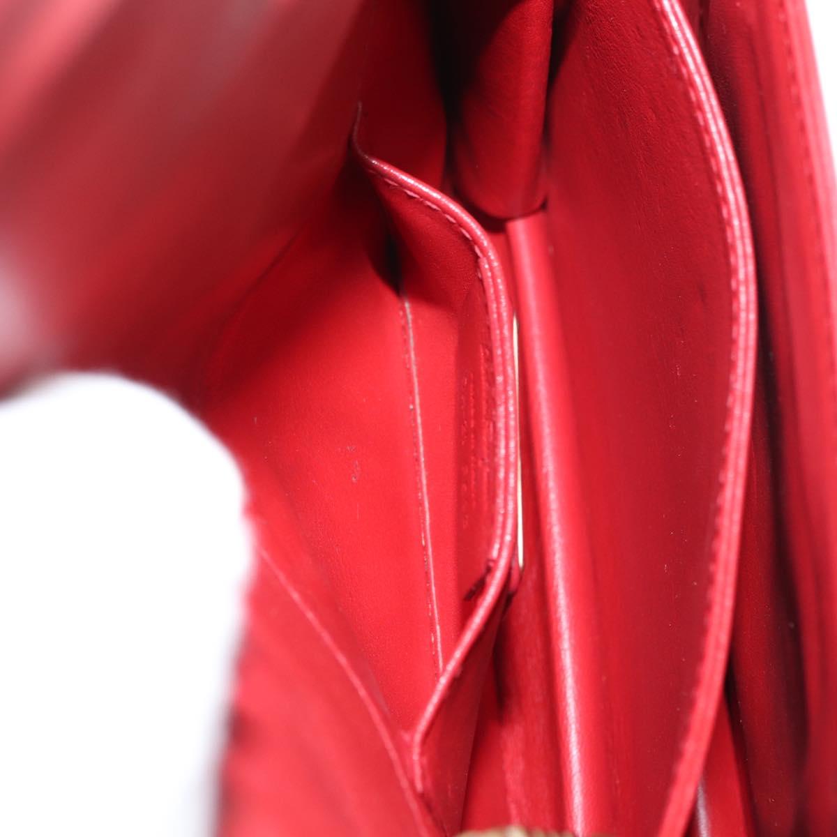 Salvatore Ferragamo Gancini Chain Shoulder Bag Leather Red Gold Auth 146725