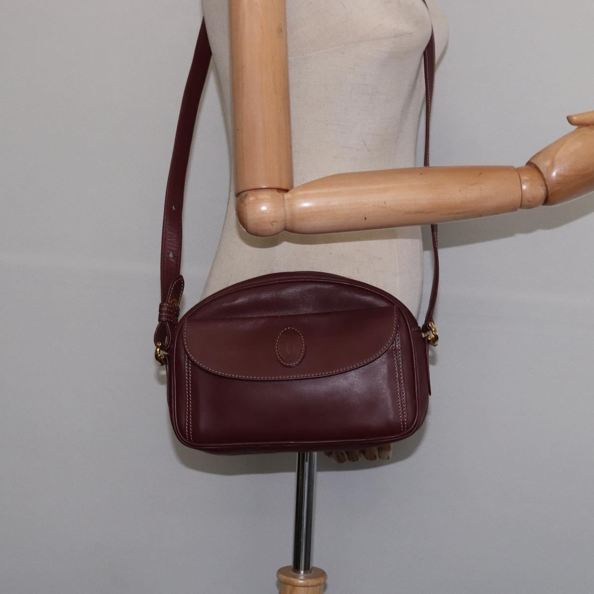 CARTIER Must Line Shoulder Bag Leather Bordeaux Gold Auth 146729