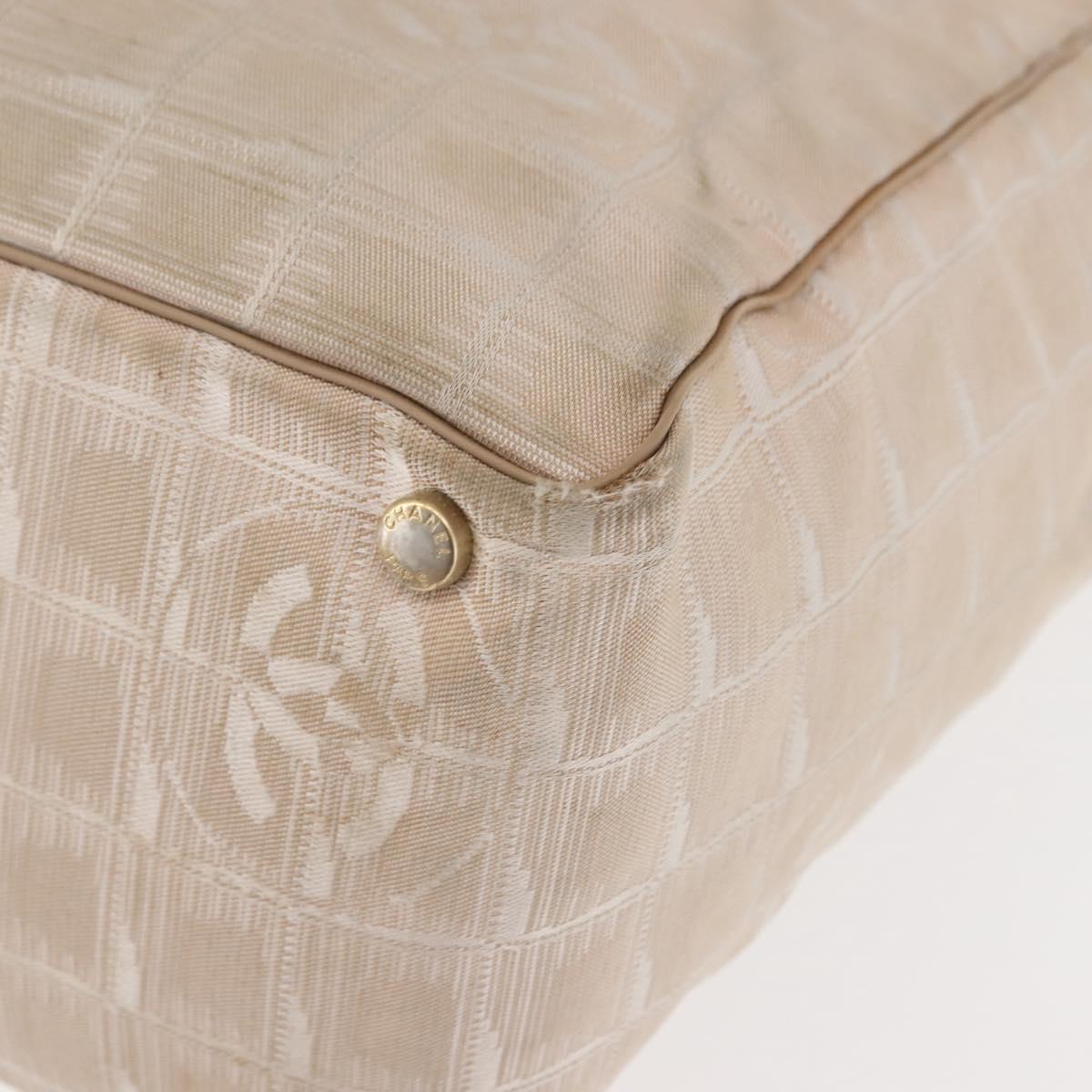 CHANEL New Travel Line Tote Bag Nylon Beige gold CC Auth 146730